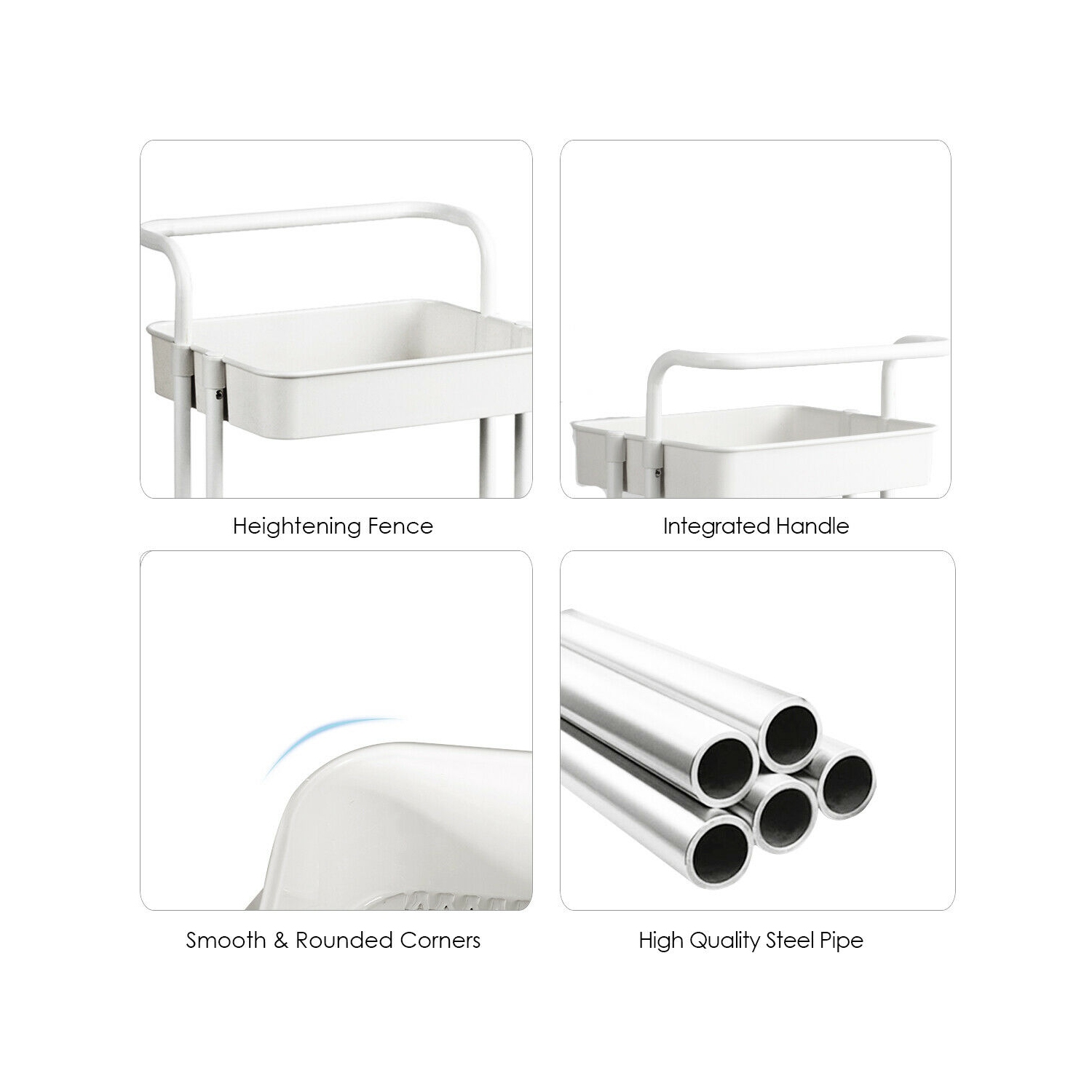 Gymax 3 Tier Rolling Cart W/Wheels Practical Handle&ABS Storage Basket Organizer White