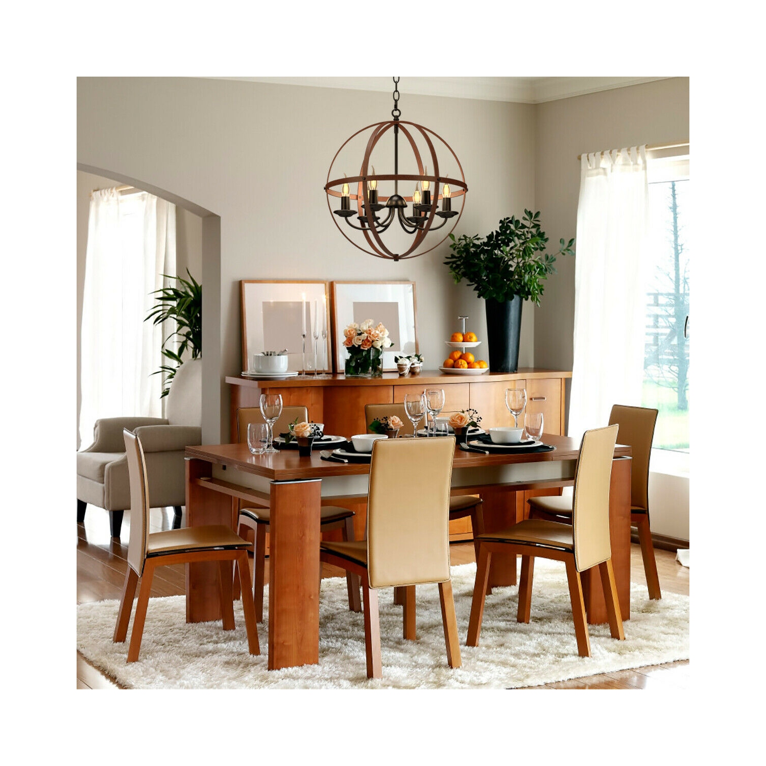 Gymax 6-Light Orb Chandelier Rustic Vintage Ceiling Lamp w/Bronze Finish Light Fixture