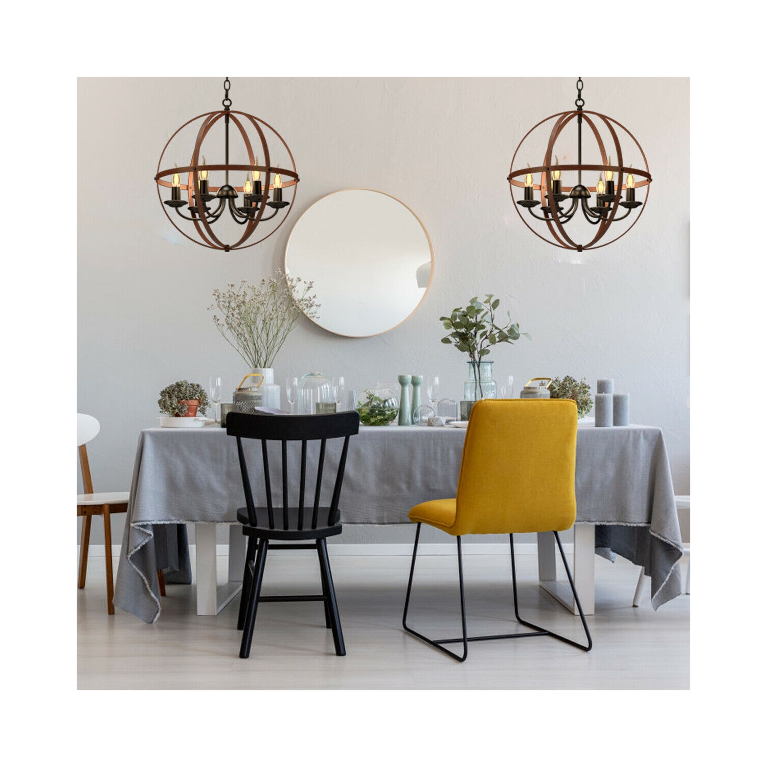 Gymax 6-Light Orb Chandelier Rustic Vintage Ceiling Lamp w/Bronze Finish Light Fixture