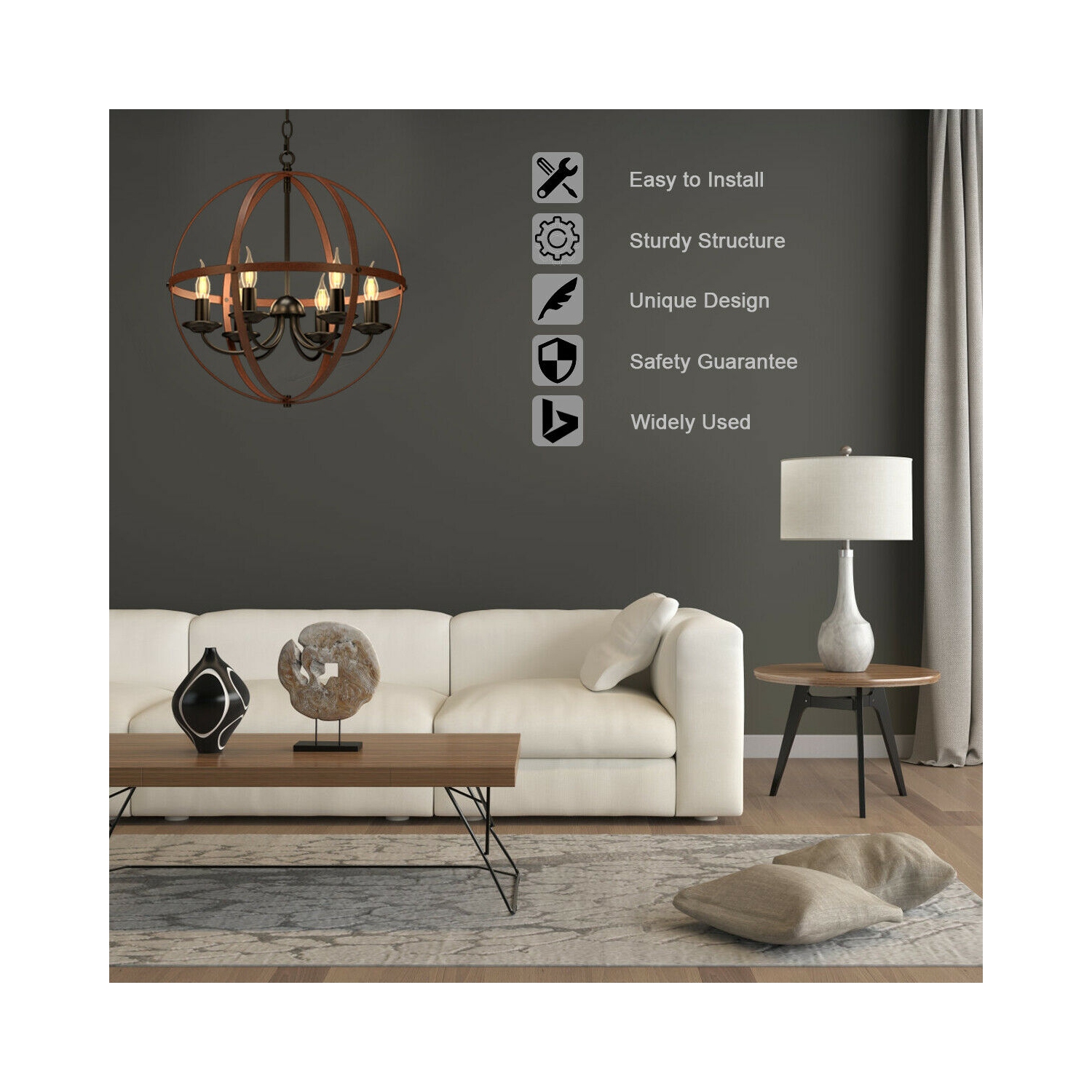 Gymax 6-Light Orb Chandelier Rustic Vintage Ceiling Lamp w/Bronze Finish Light Fixture