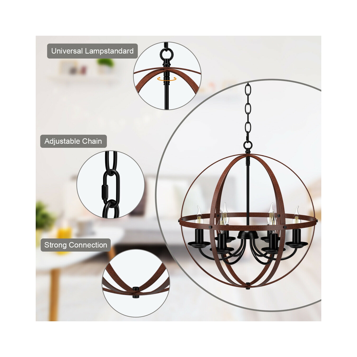 Gymax 6-Light Orb Chandelier Rustic Vintage Ceiling Lamp w/Bronze Finish Light Fixture