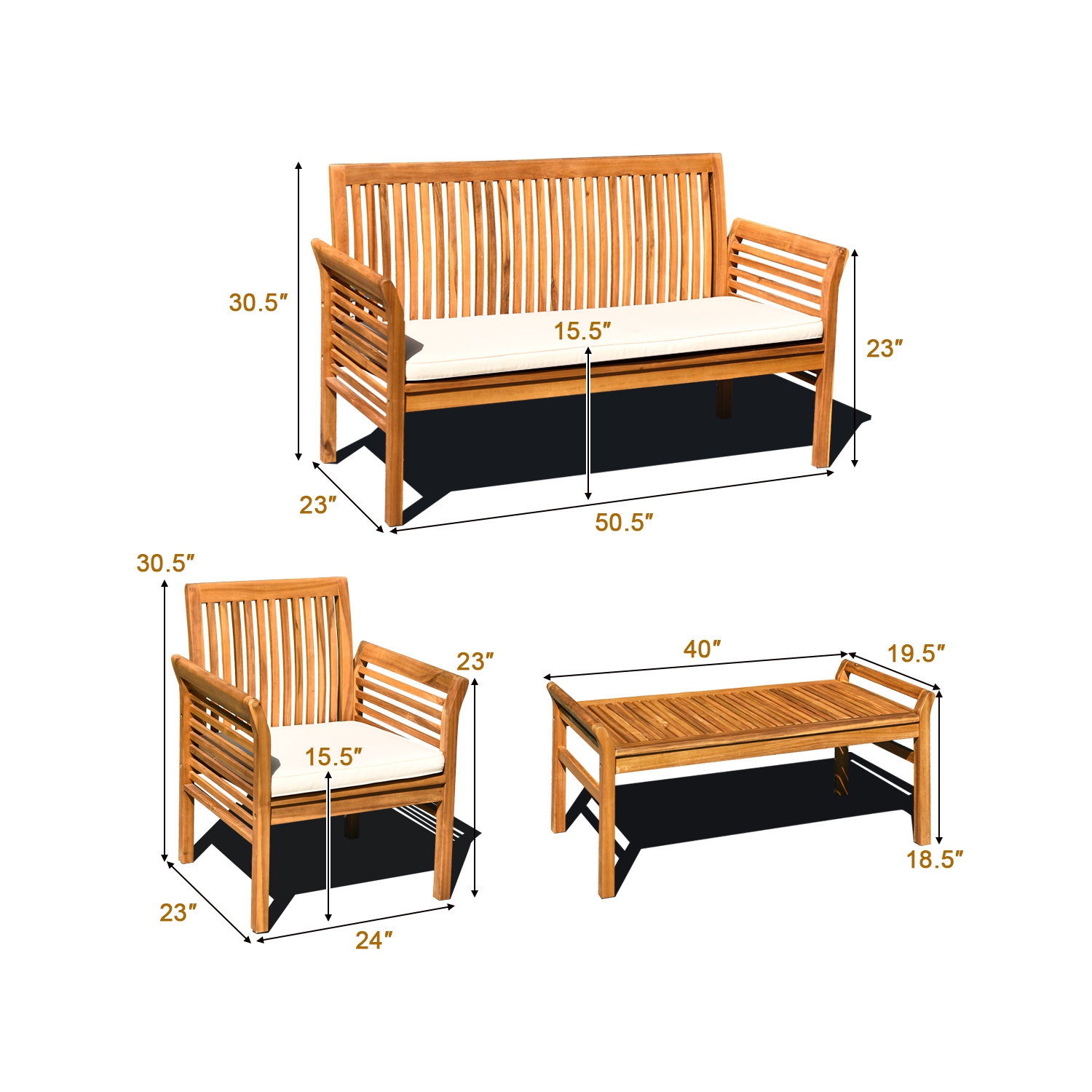 Gymax 8PCS Wooden Patio Conversation Set Outdoor Furniture Set w/ Cushion