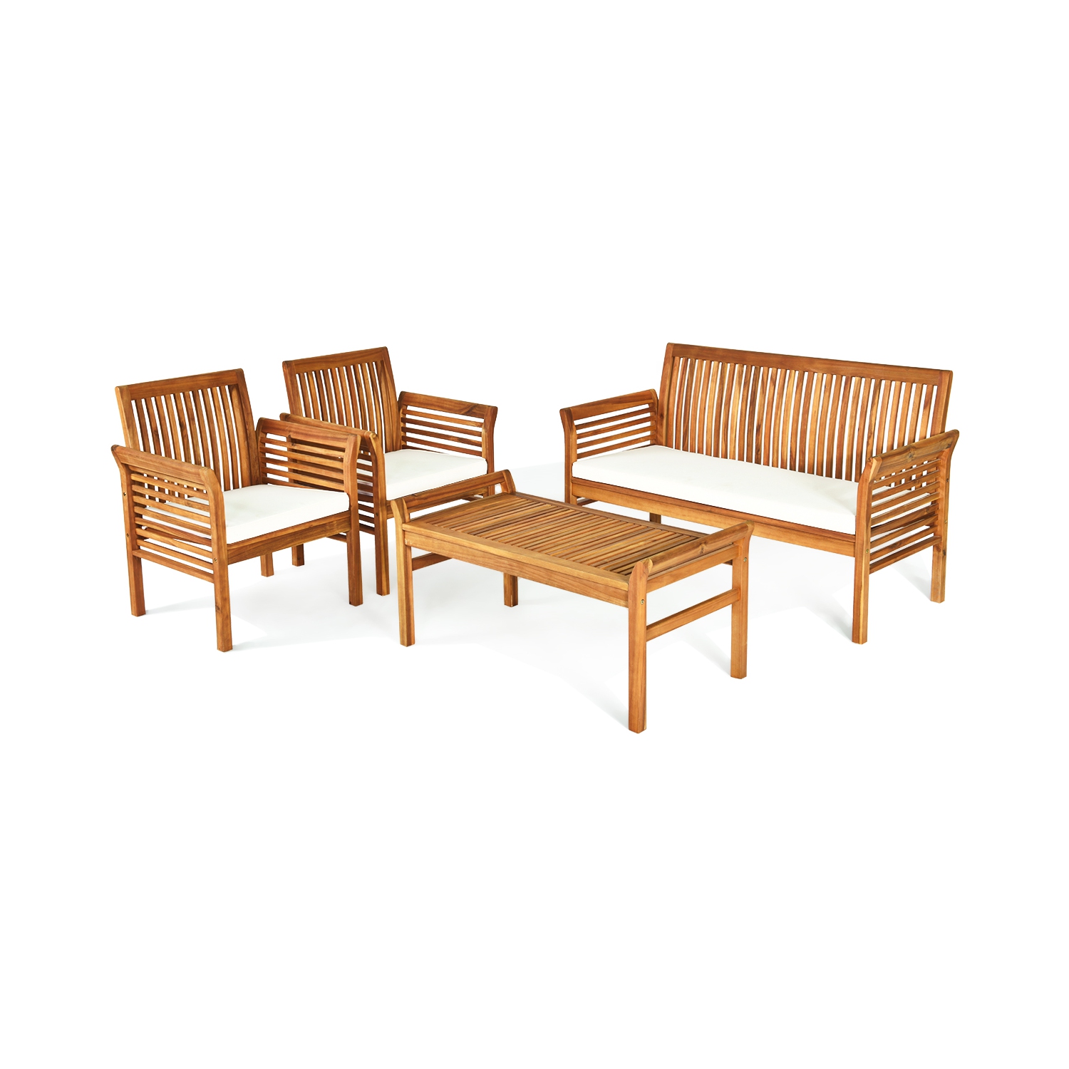 Gymax 8PCS Wooden Patio Conversation Set Outdoor Furniture Set w/ Cushion