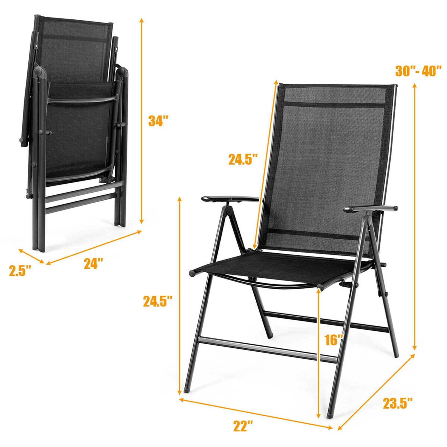 Gymax 4PCS Folding Chair Patio Garden Outdoor w/ Steel Frame Adjustable Backrest