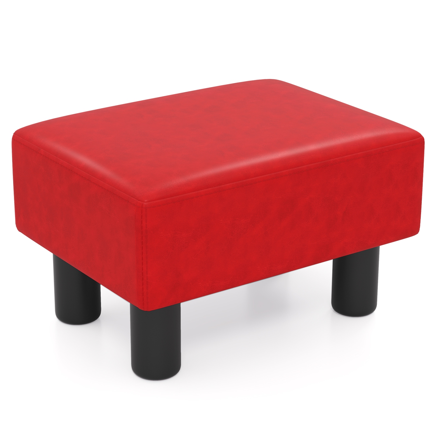 Gymax PU Leather Ottoman Rectangular Footrest Small Stool Black/Red/White