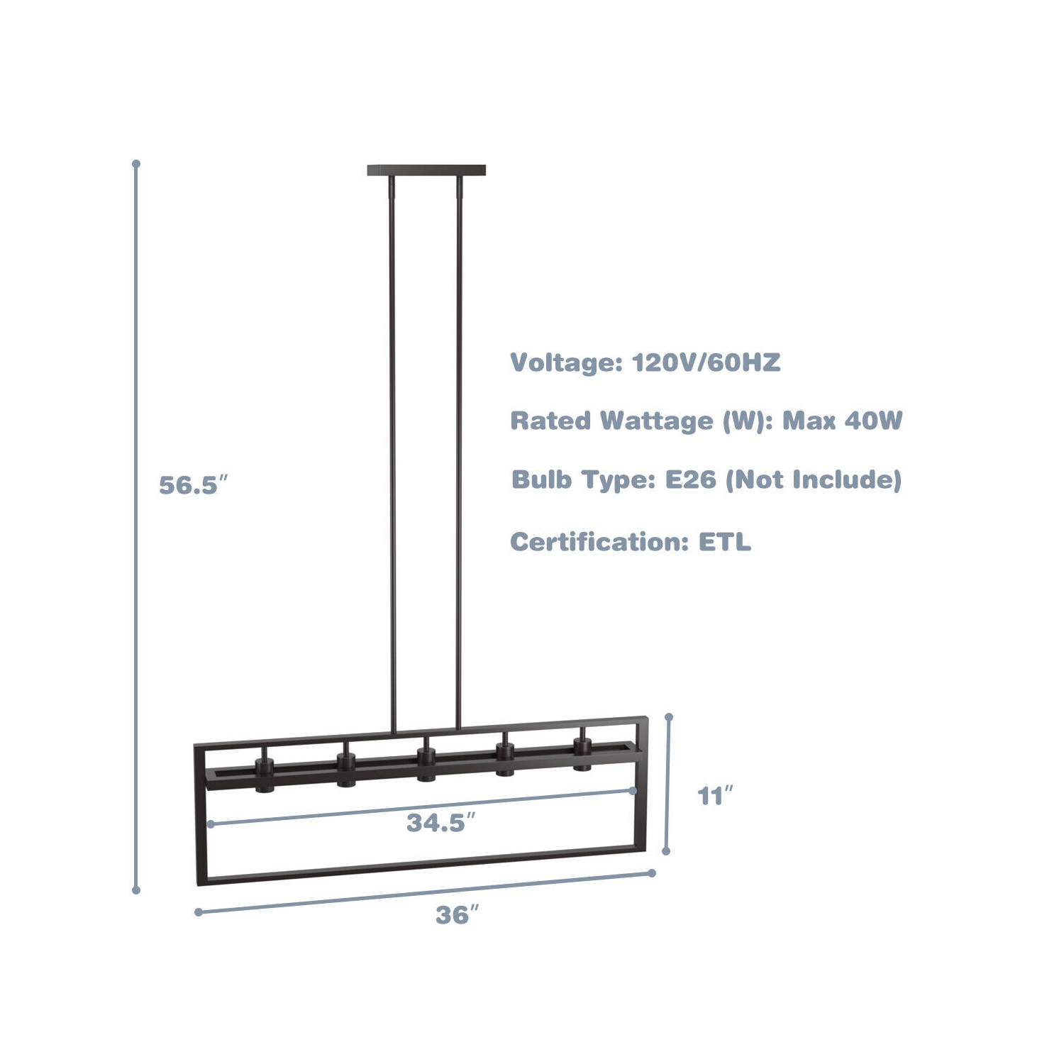Gymax 5-Lights Pendant Lamp Flush Mount Geometric Metal Chandelier w/ Iron Lamp Shade