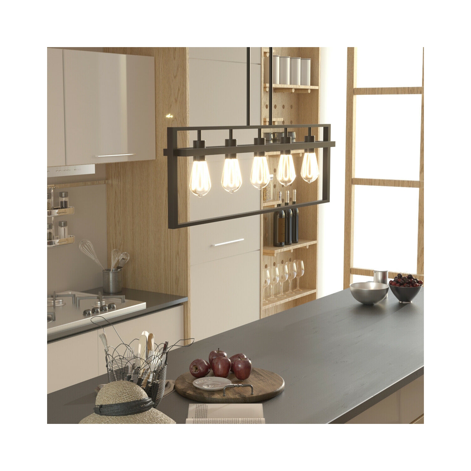 Gymax 5-Lights Pendant Lamp Flush Mount Geometric Metal Chandelier w/ Iron Lamp Shade