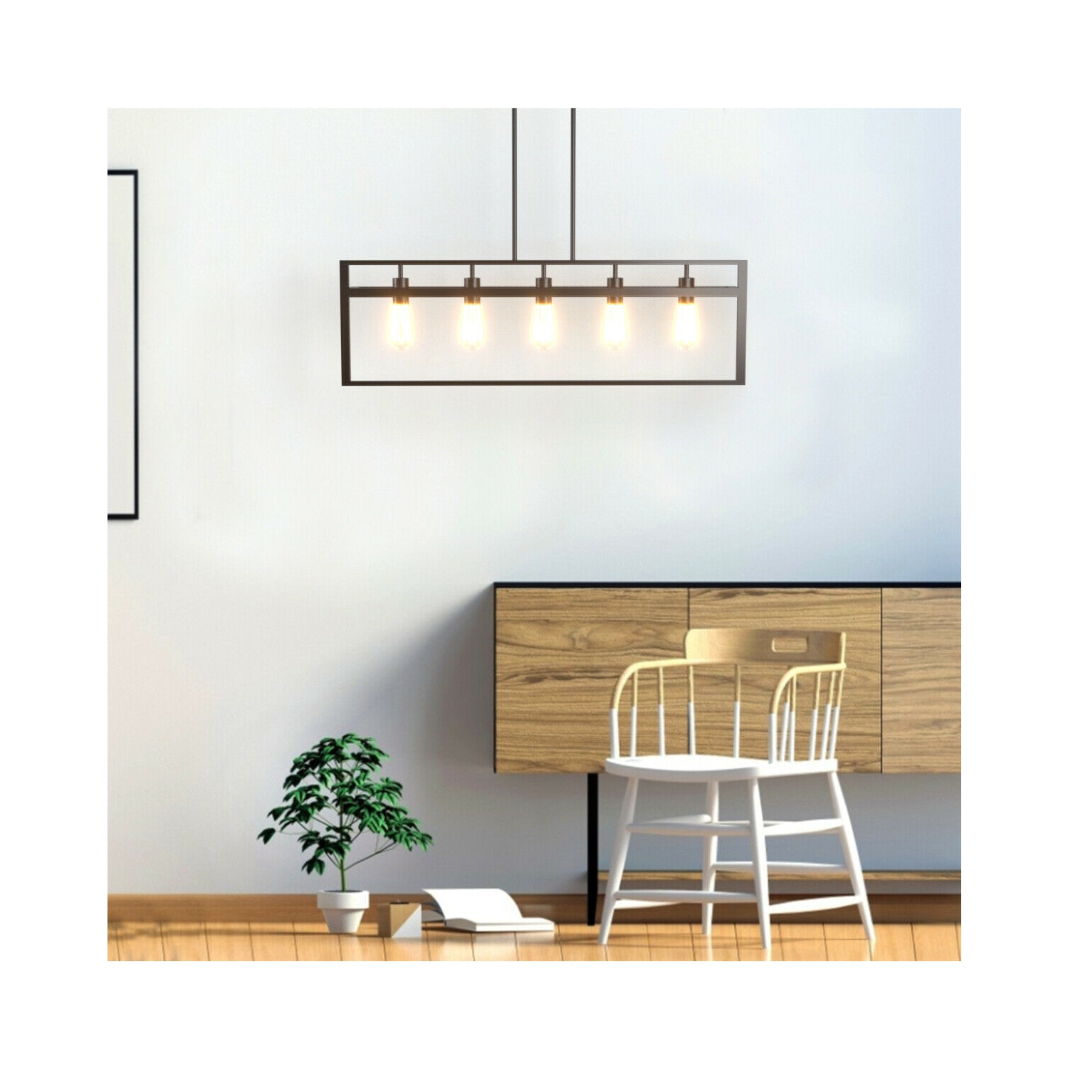 Gymax 5-Lights Pendant Lamp Flush Mount Geometric Metal Chandelier w/ Iron Lamp Shade