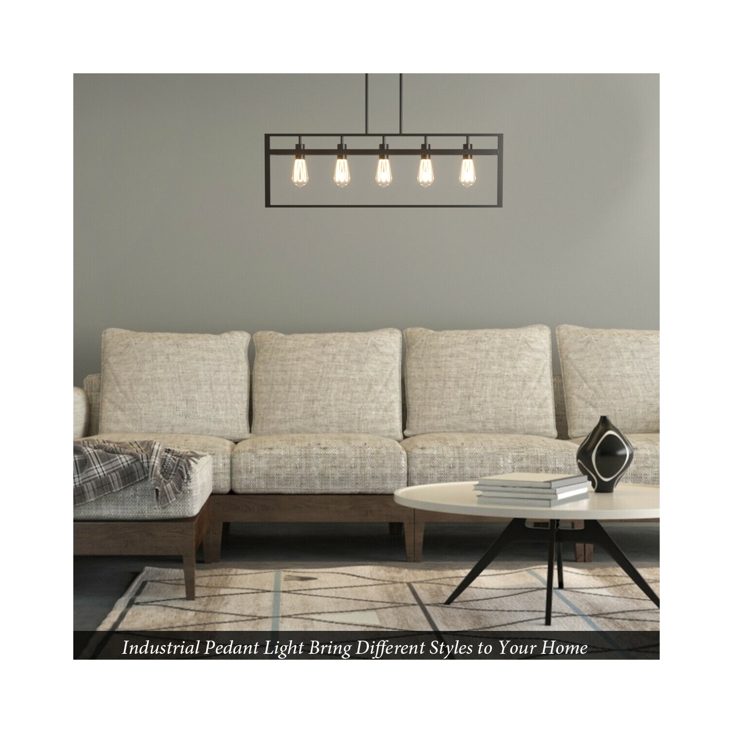 Gymax 5-Lights Pendant Lamp Flush Mount Geometric Metal Chandelier w/ Iron Lamp Shade