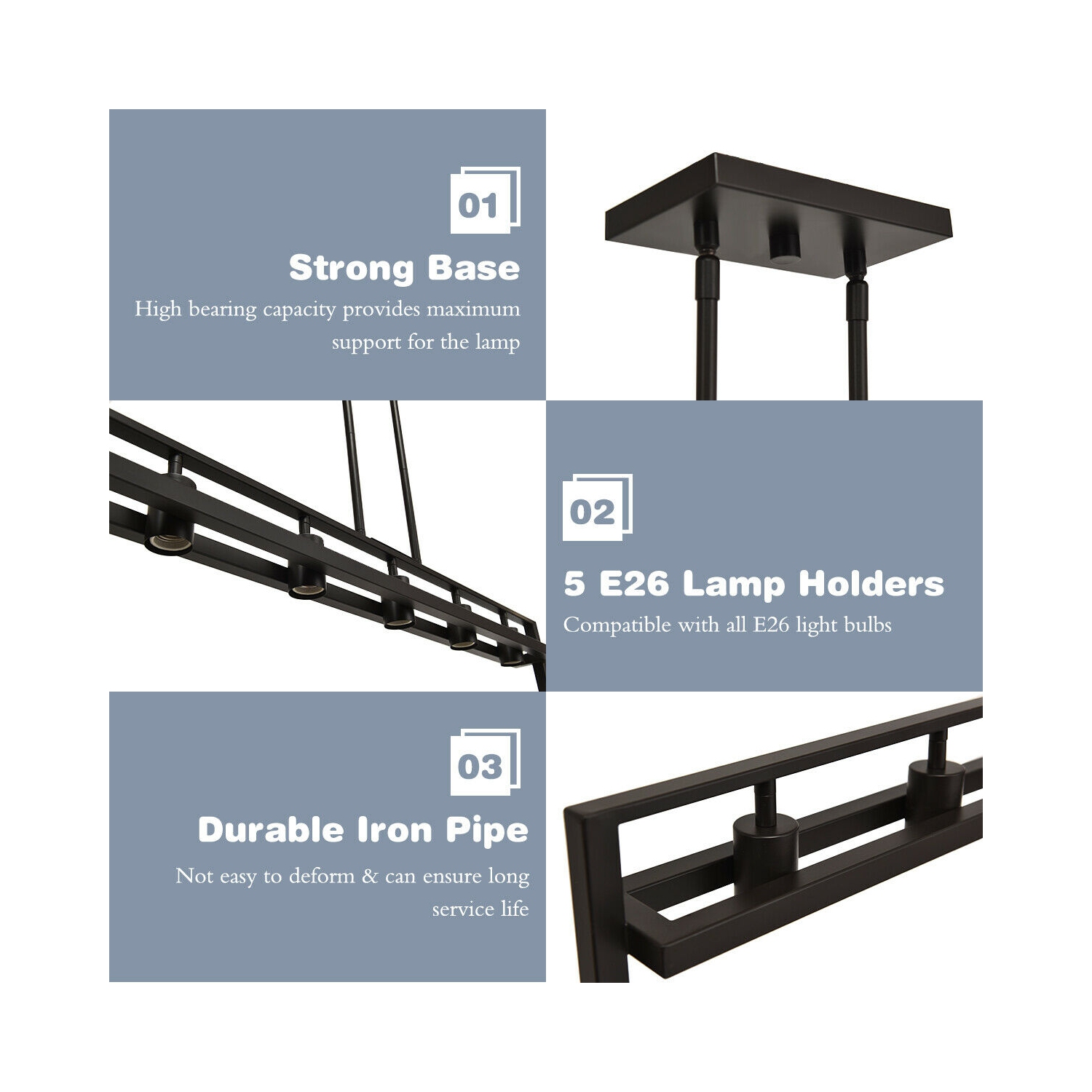 Gymax 5-Lights Pendant Lamp Flush Mount Geometric Metal Chandelier w/ Iron Lamp Shade