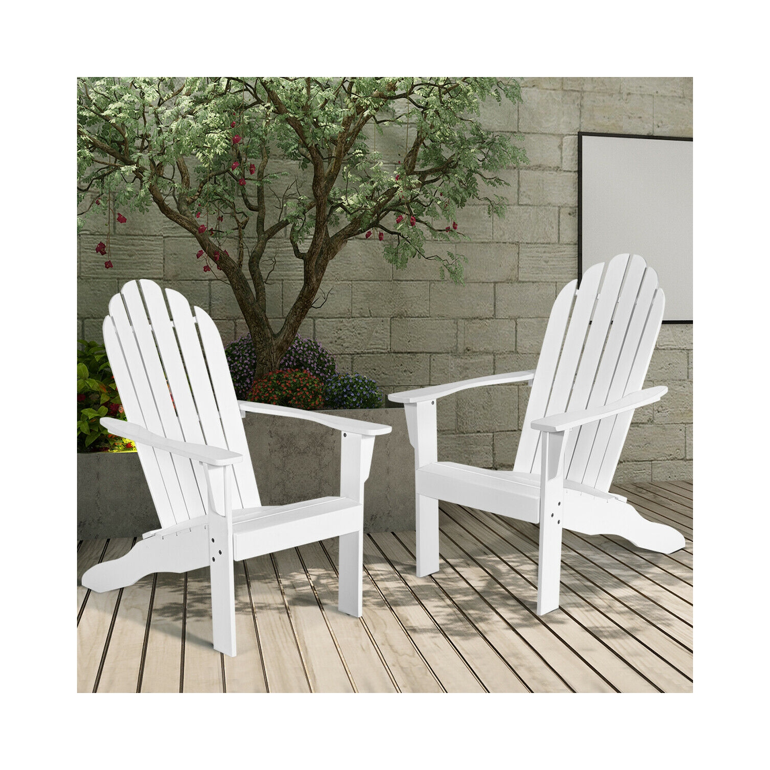 2PCS Chaise longue classique en boisAdirondack Chaise longue d'extérieur bois marque Gymax