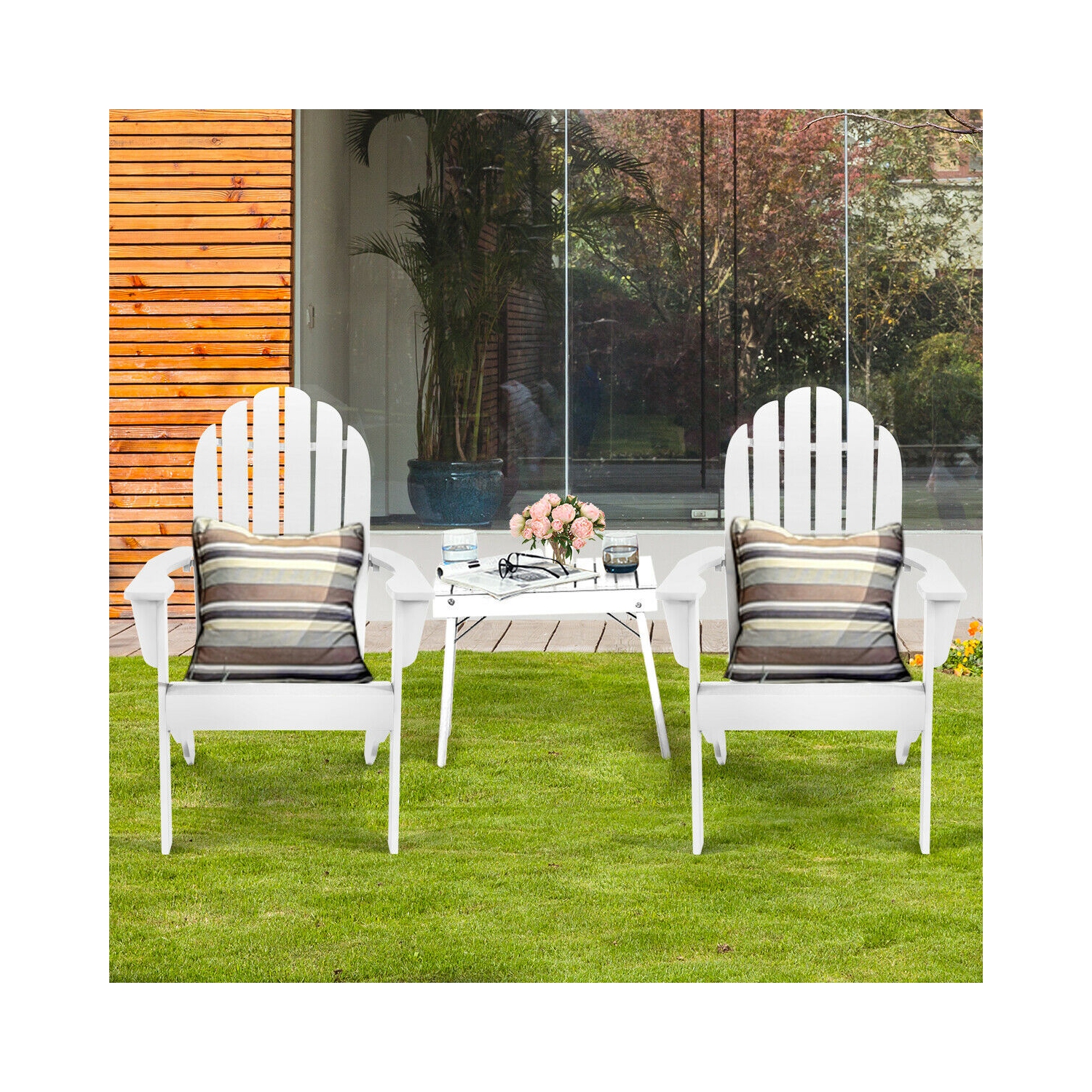 2PCS Chaise longue classique en boisAdirondack Chaise longue d'extérieur bois marque Gymax