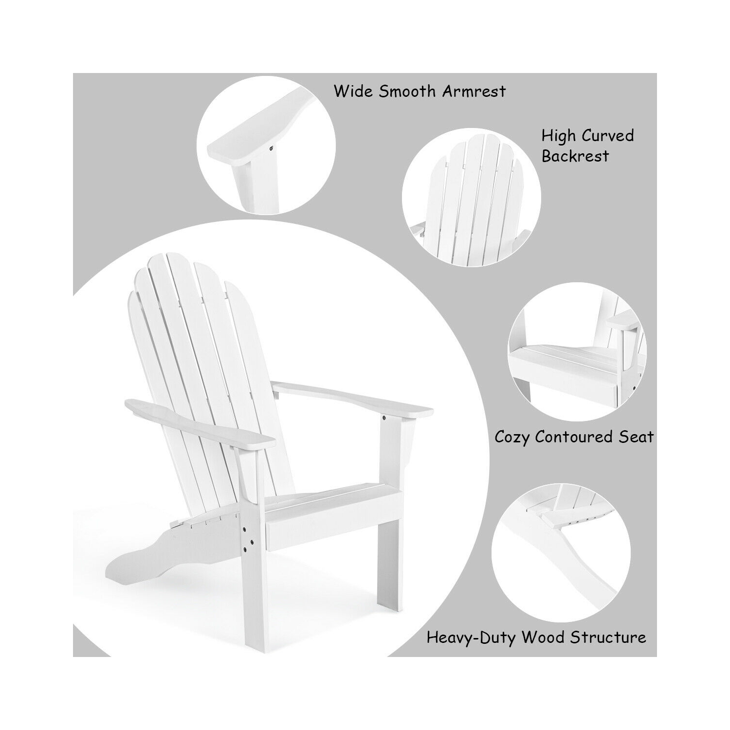 2PCS Chaise longue classique en boisAdirondack Chaise longue d'extérieur bois marque Gymax