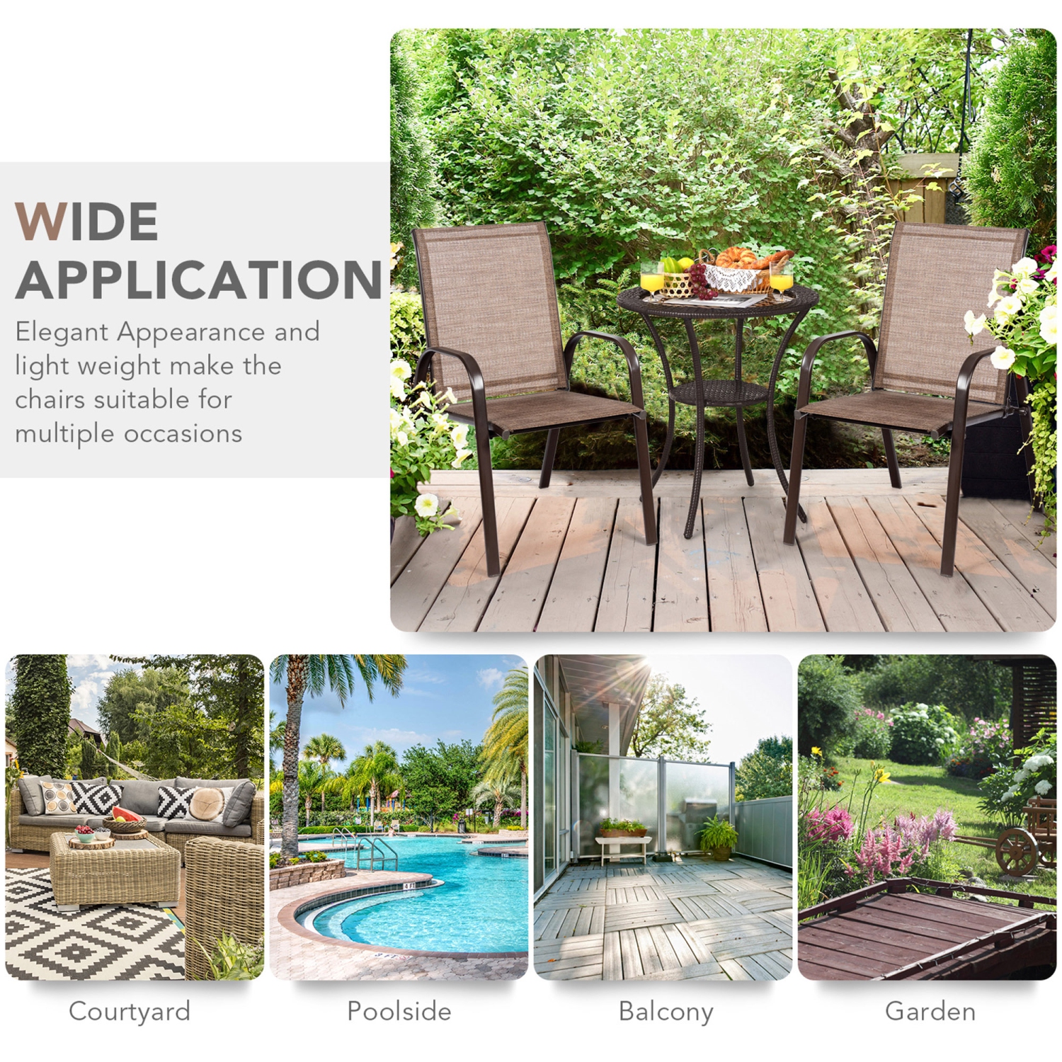 Gymax Set of 2 Patio Chairs Dining Chairs Garden Outdoor w/ Armrest Steel Frame