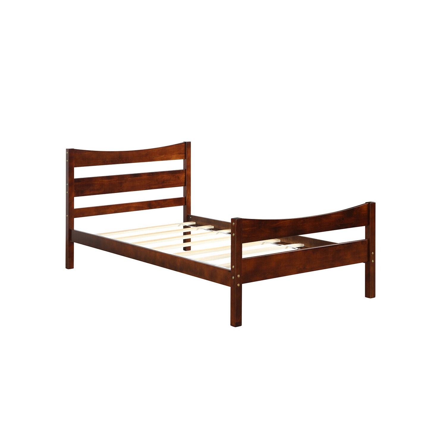 Gymax Twin Size Platform Bed Frame Foundation w/Headboard &Wood Slat Support Walnut