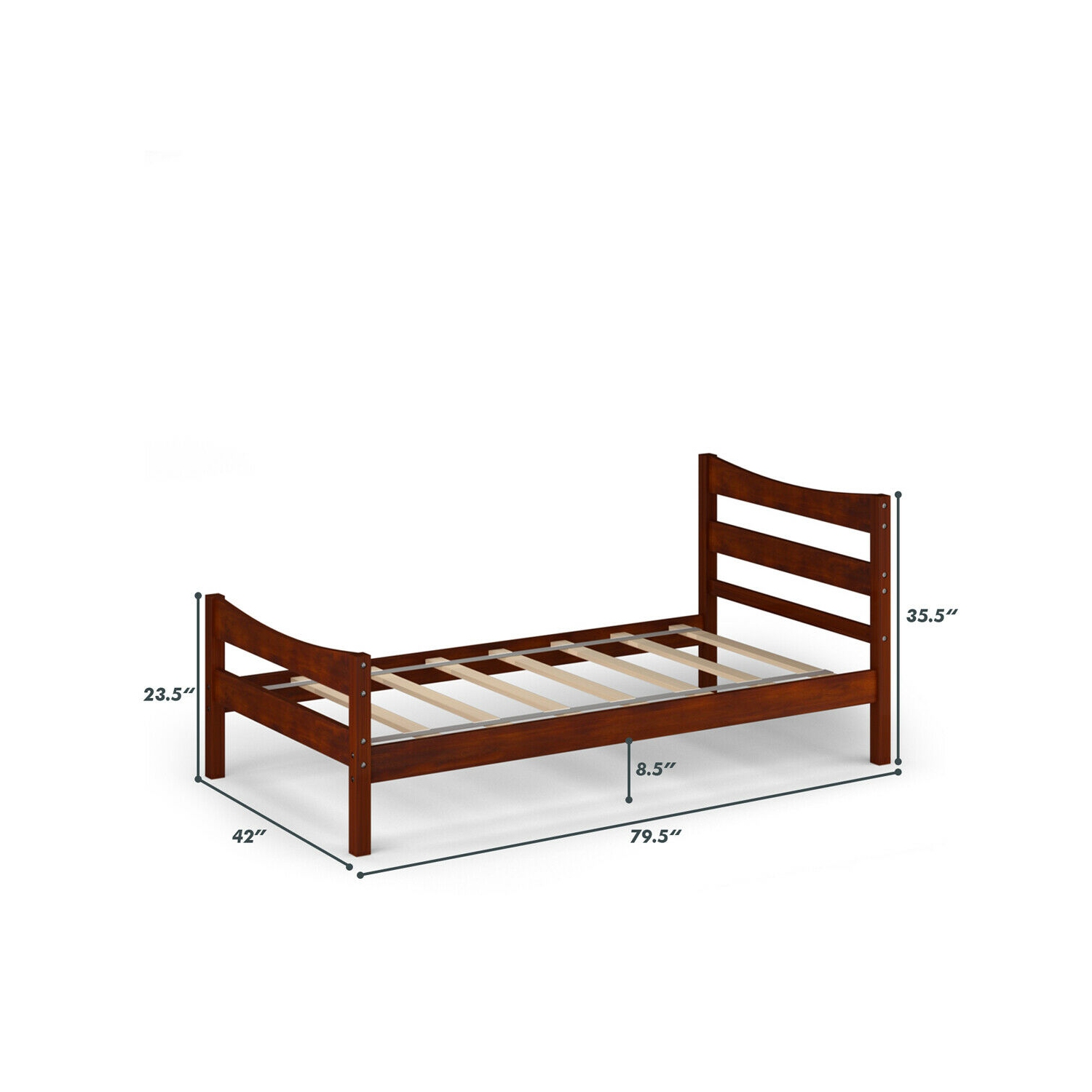 Gymax Twin Size Platform Bed Frame Foundation w/Headboard &Wood Slat Support Walnut