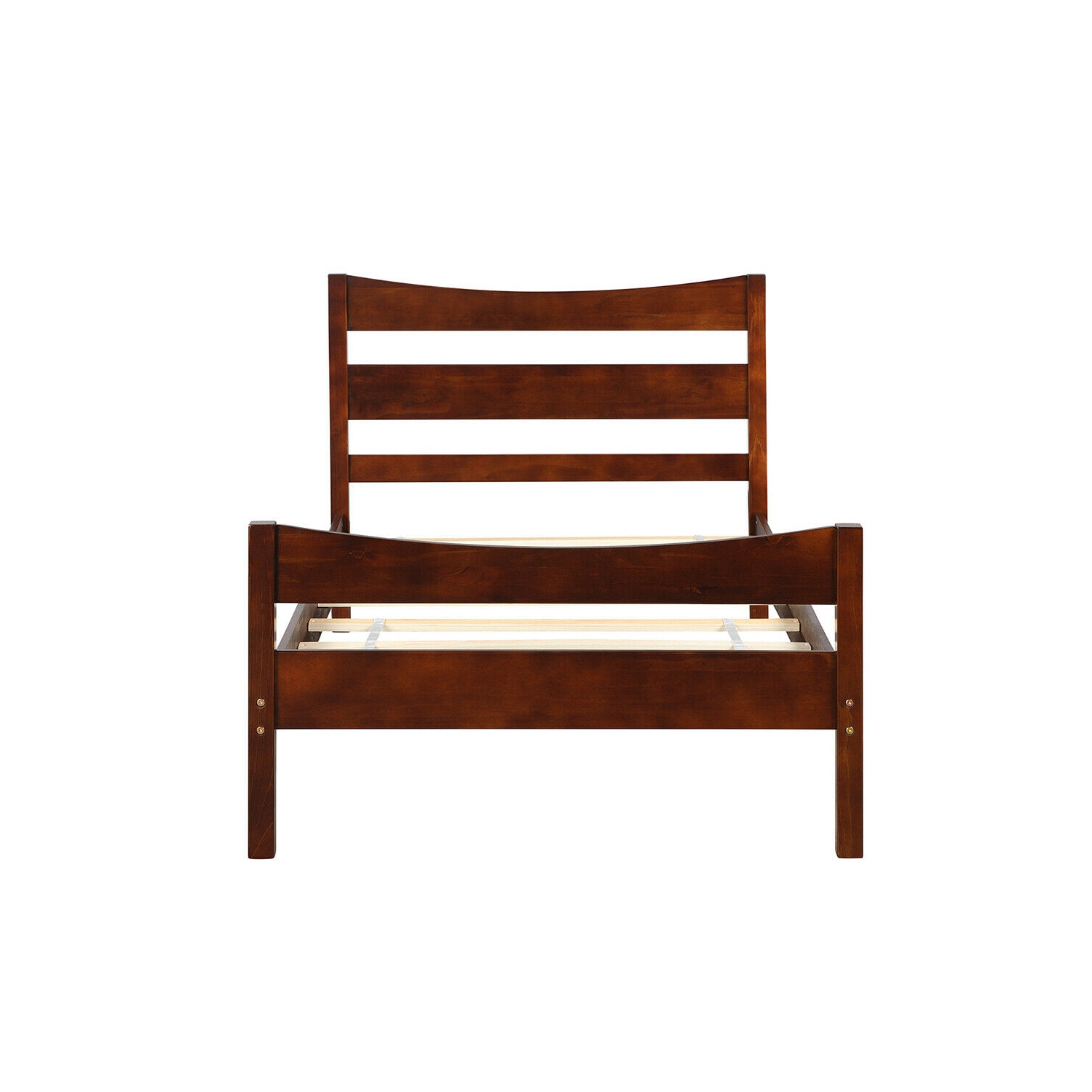 Gymax Twin Size Platform Bed Frame Foundation w/Headboard &Wood Slat Support Walnut