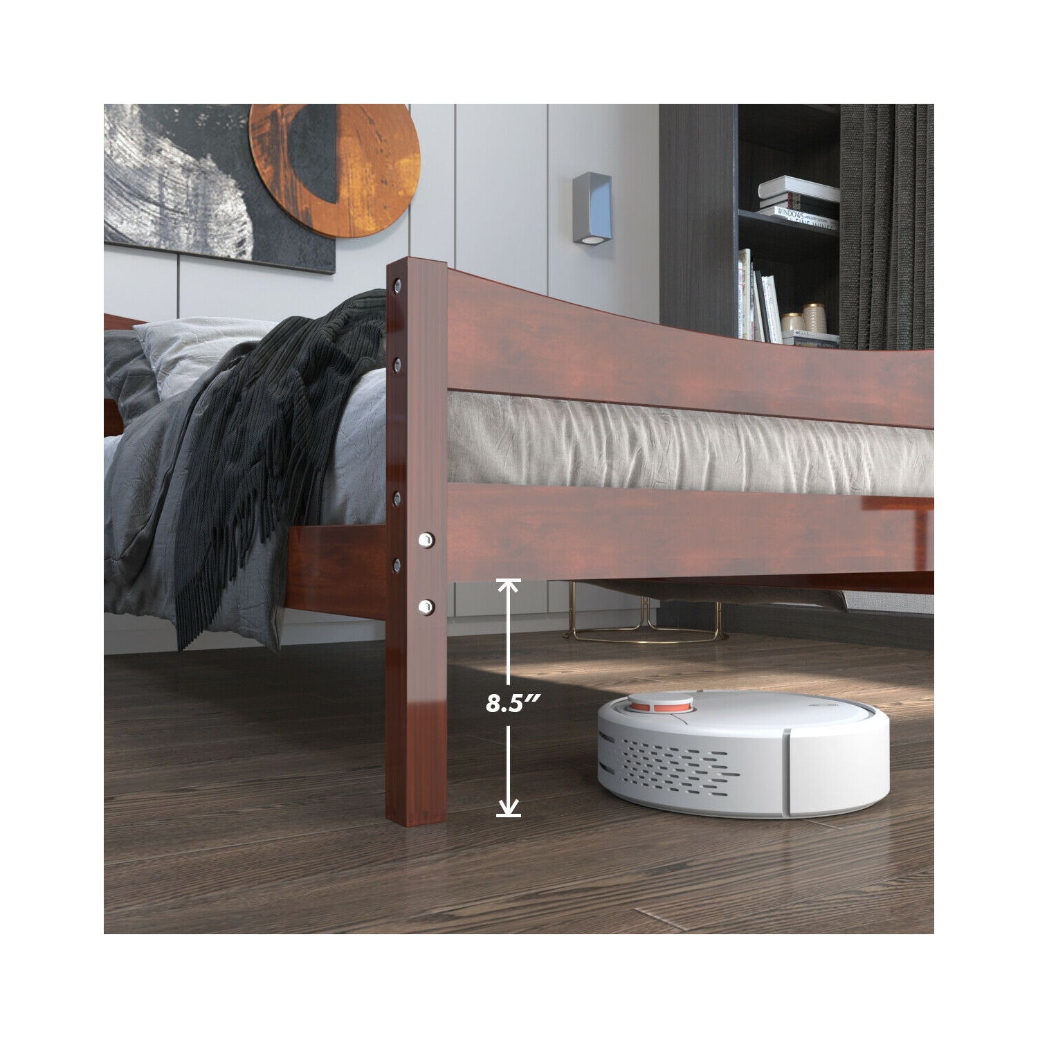 Gymax Twin Size Platform Bed Frame Foundation w/Headboard &Wood Slat Support Walnut