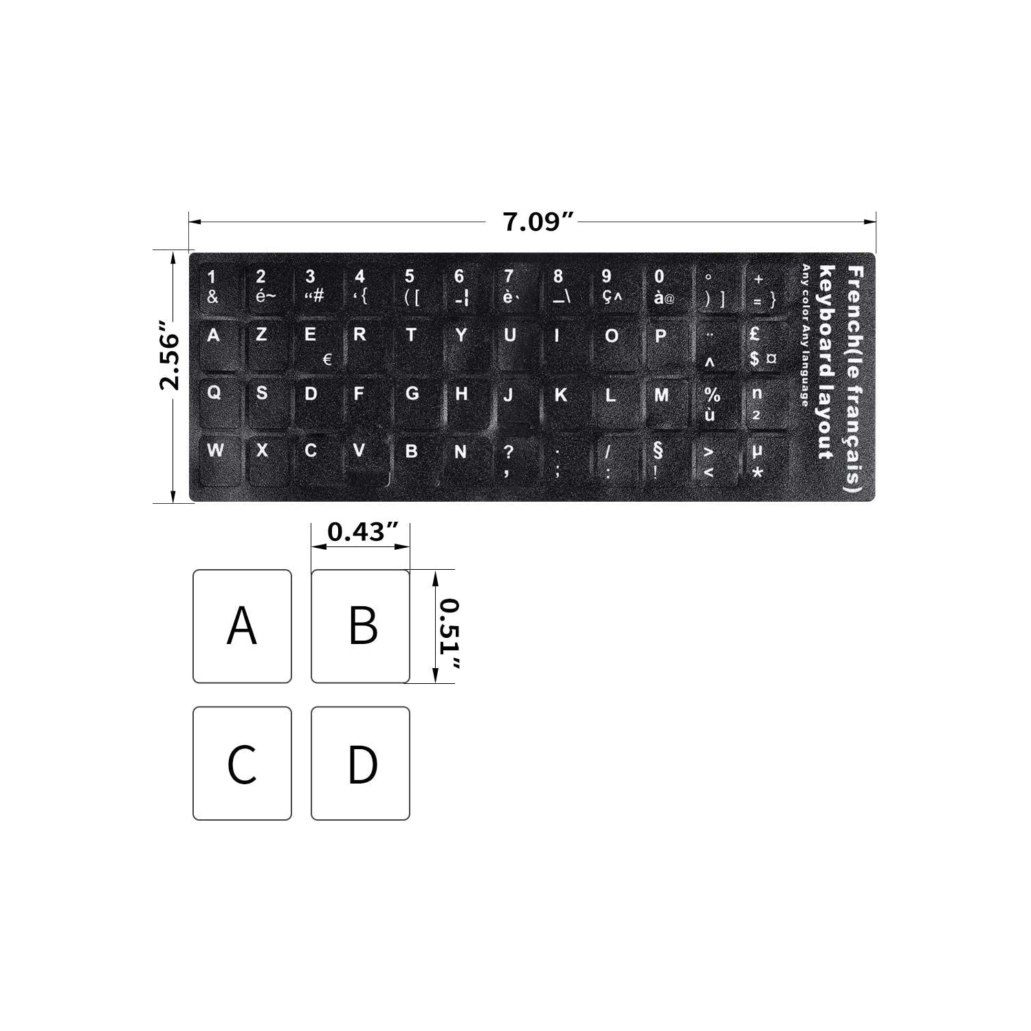 LaptopKing Universal Keyboard Stickers Replacement Keyboard Skin black background compatible with laptop Desktop white letter French Pack of 2 Open