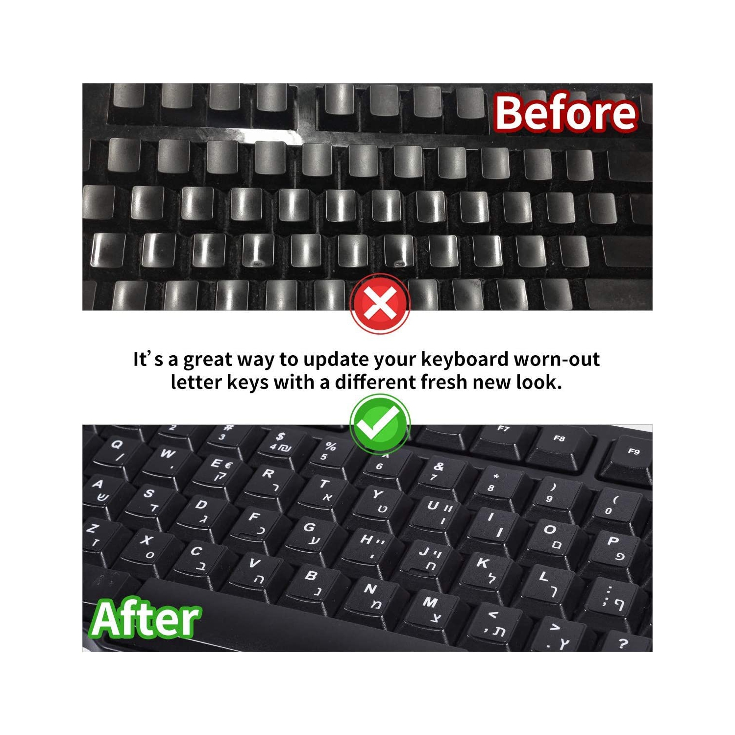 LaptopKing Universal Keyboard Stickers Replacement Keyboard Skin black background compatible with laptop Desktop white letter French Pack of 2 Open