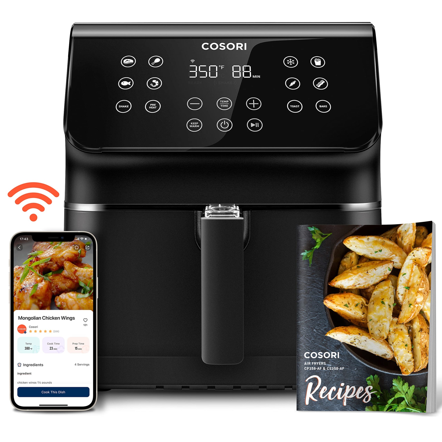 COSORI Smart Air Fryer Oven 5.8QT with Cookbook Wi-Fi App & Alexa Control/Google home