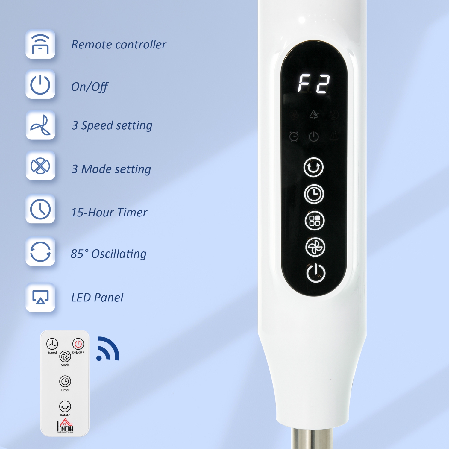 HOMCOM – ventilateur sur pied de 16 po avec télécommande, hauteur réglable, minuterie de 15H heures, ventilateur sur pied oscillant, ventilateur sur