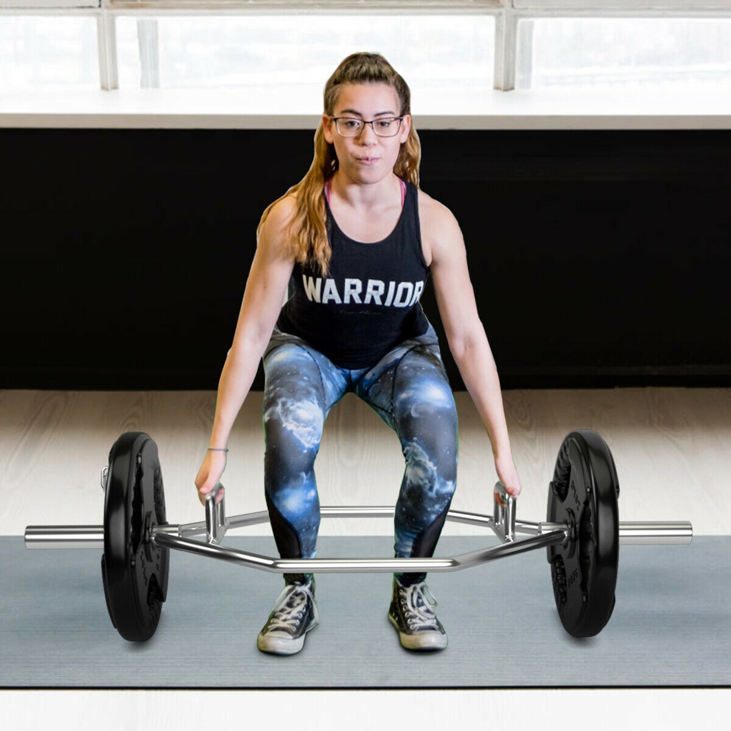 Gymax 56'' Olympic Hexagon Deadlift Bar Trap Bar w/ Folding Grips Powerlifting Push ups