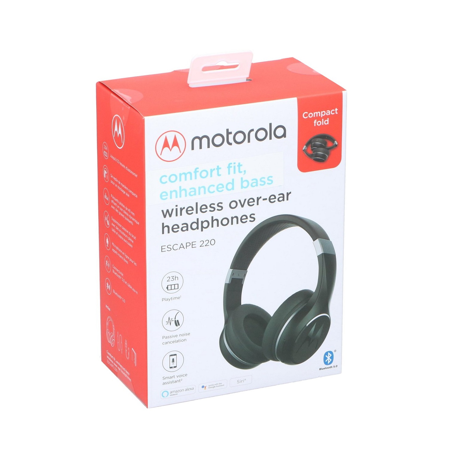 Motorola Escape 220 Over-The-Ear Bluetooth Wireless Headphones - HD Sound, Built-in Microphone, 23-Hour Play Time, Noise Isolation - Foldable & Compact - Black