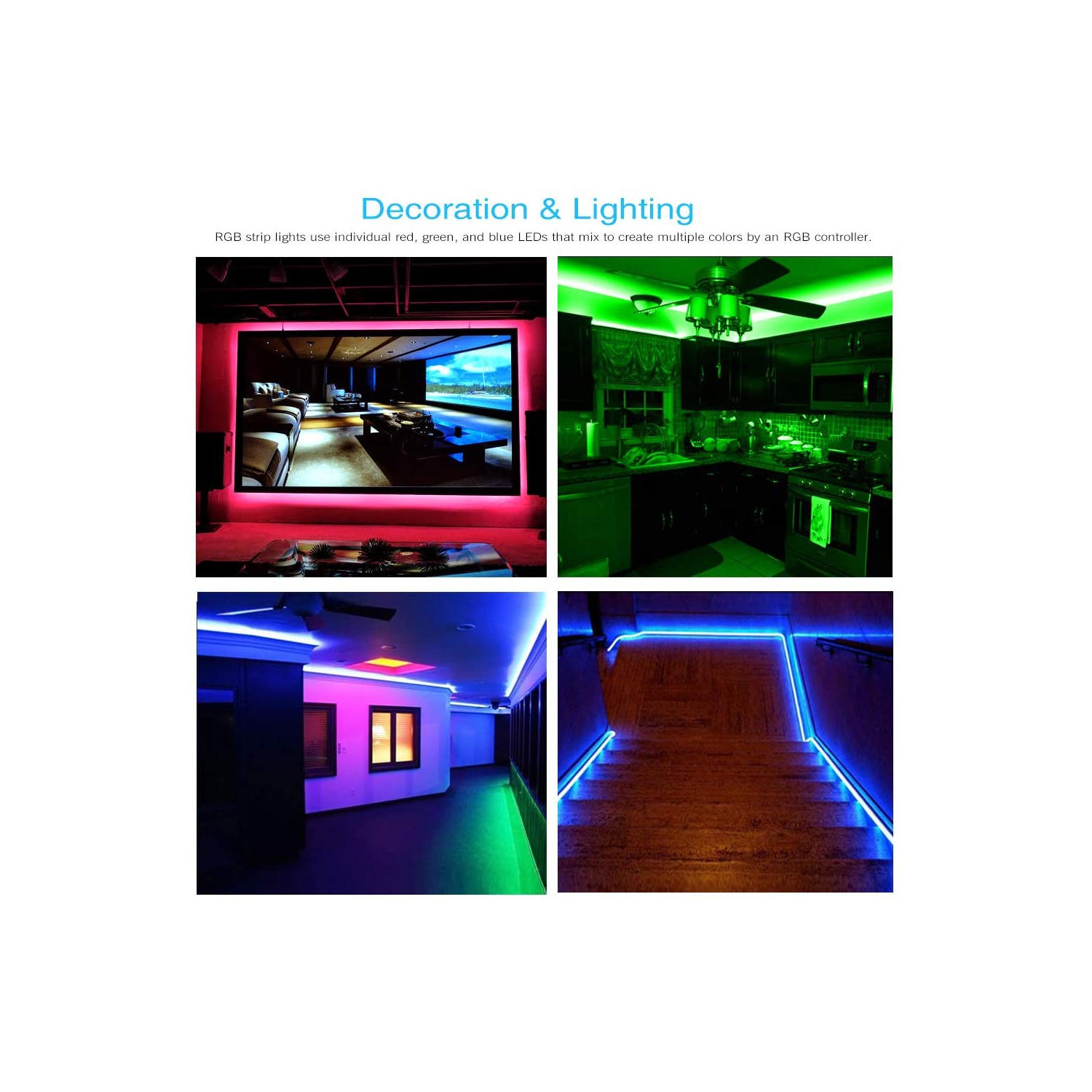 ISTAR Bias LED Lighting Strip 32.8ft, RGB Color Changing LED RGB Light for Home, Kitchen, Room, Bedroom, Dorm Room, Bar, with IR Remote Control +