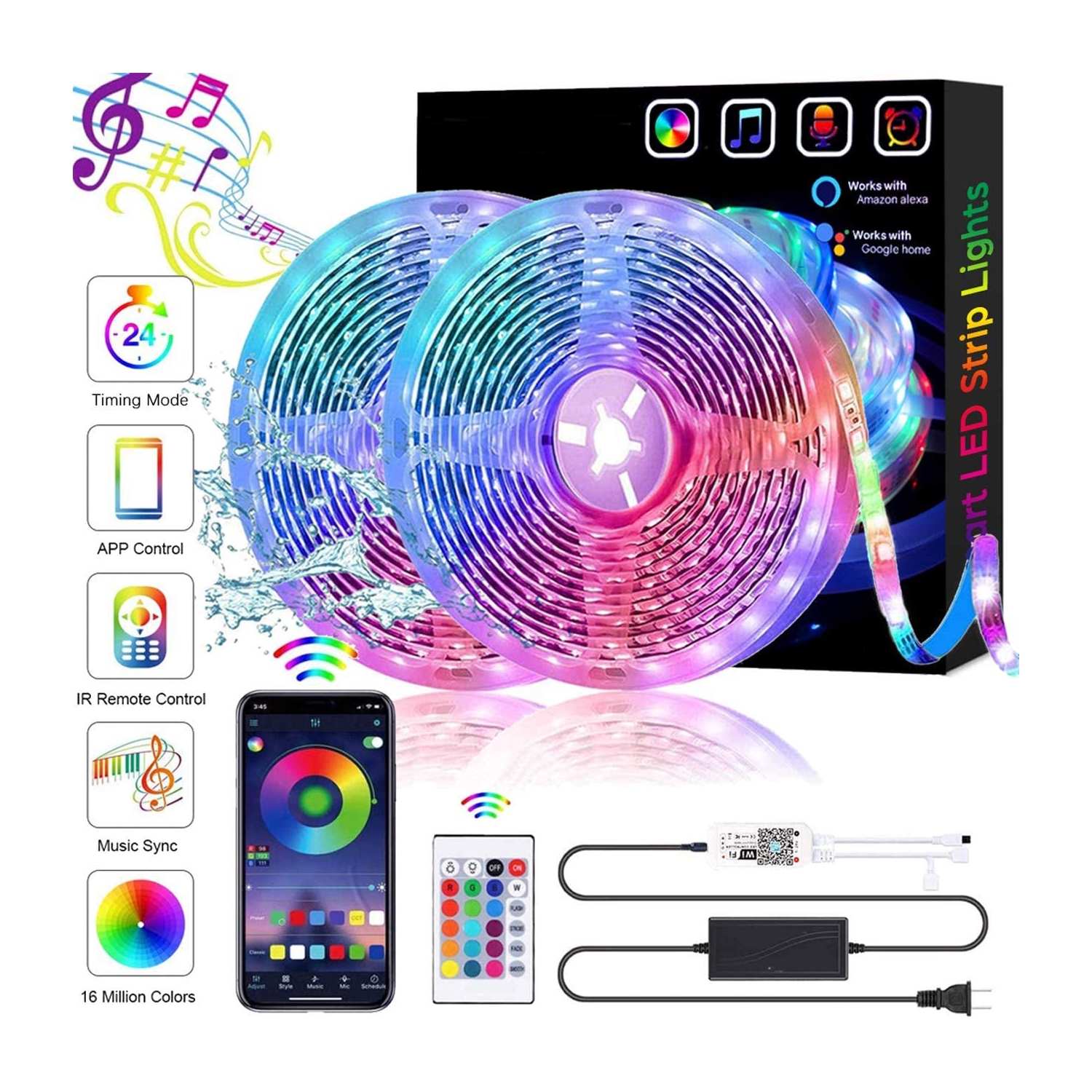 32.8ft WiFi Smart LED Strip Lights avec App Control Gaming Night Light pour la décoration de la chambre TV Plafond Armoires de cuisine Party