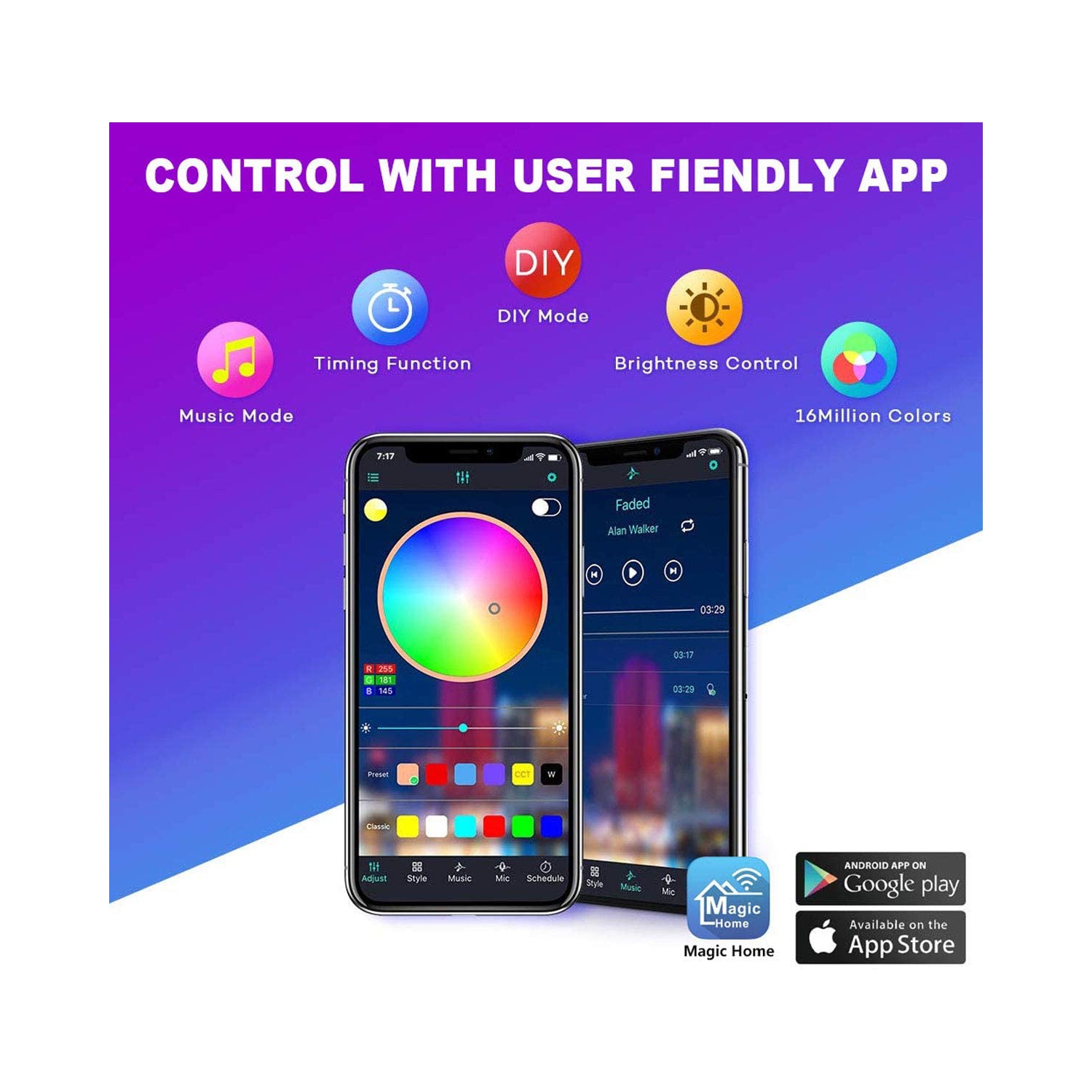 32.8ft WiFi Smart LED Strip Lights avec App Control Gaming Night Light pour la décoration de la chambre TV Plafond Armoires de cuisine Party