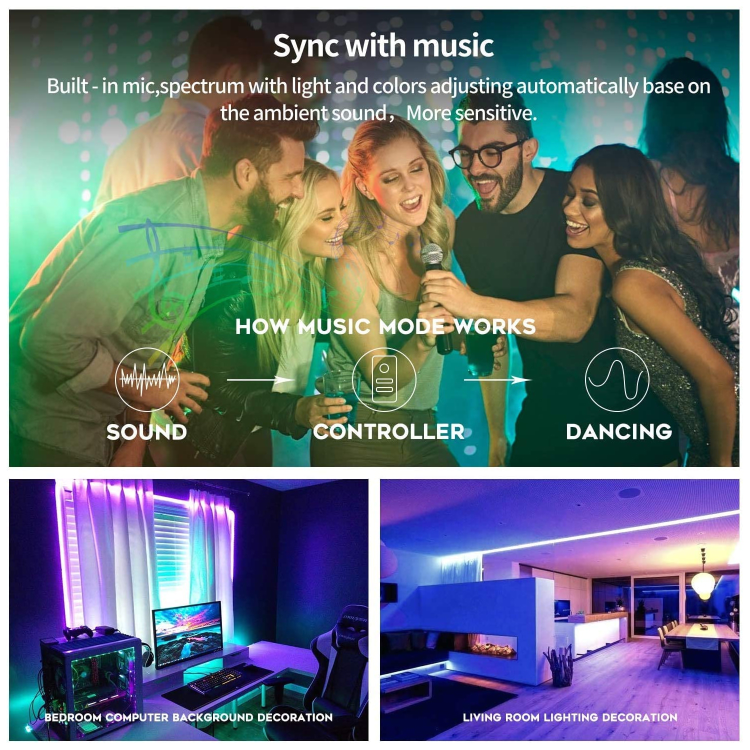 32.8ft WiFi Smart LED Strip Lights avec App Control Gaming Night Light pour la décoration de la chambre TV Plafond Armoires de cuisine Party