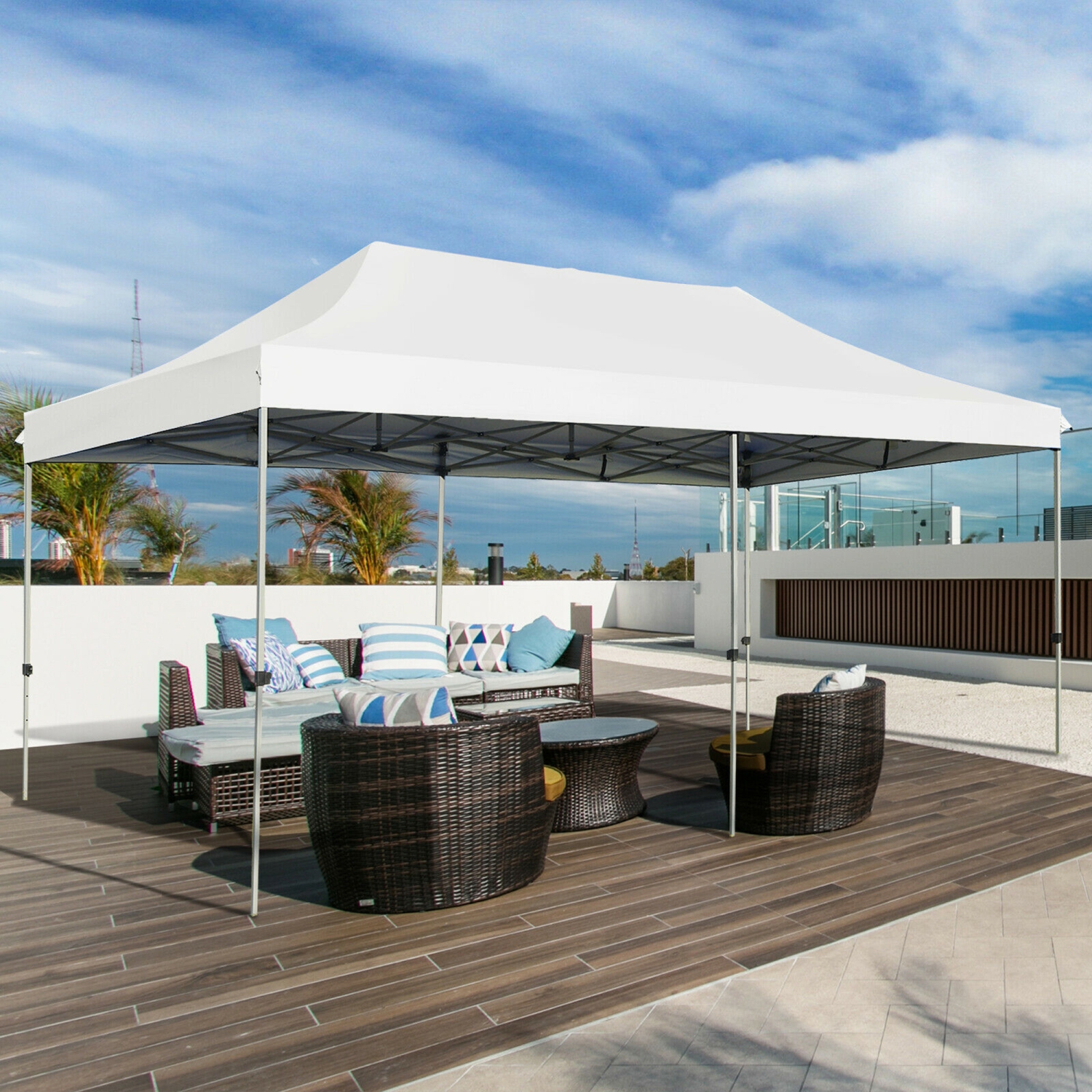 Gymax 10'x20' Pop up Canopy Tent Folding Heavy Duty Sun Shelter Adjustable W/Bag White