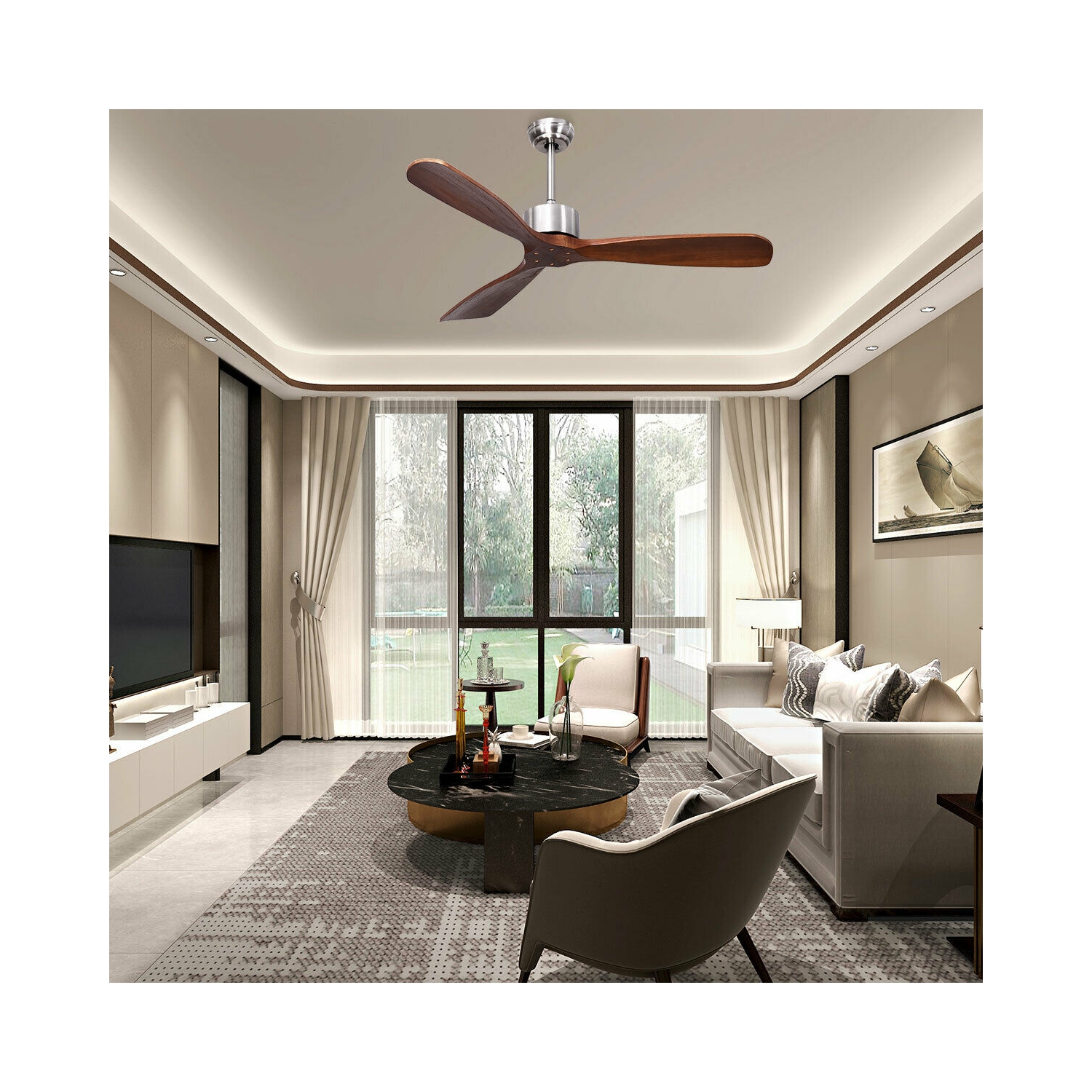 Gymax 52" Modern Ceiling Fan Indoor & Outdoor Brushed Nickel Finish w/Remote Control