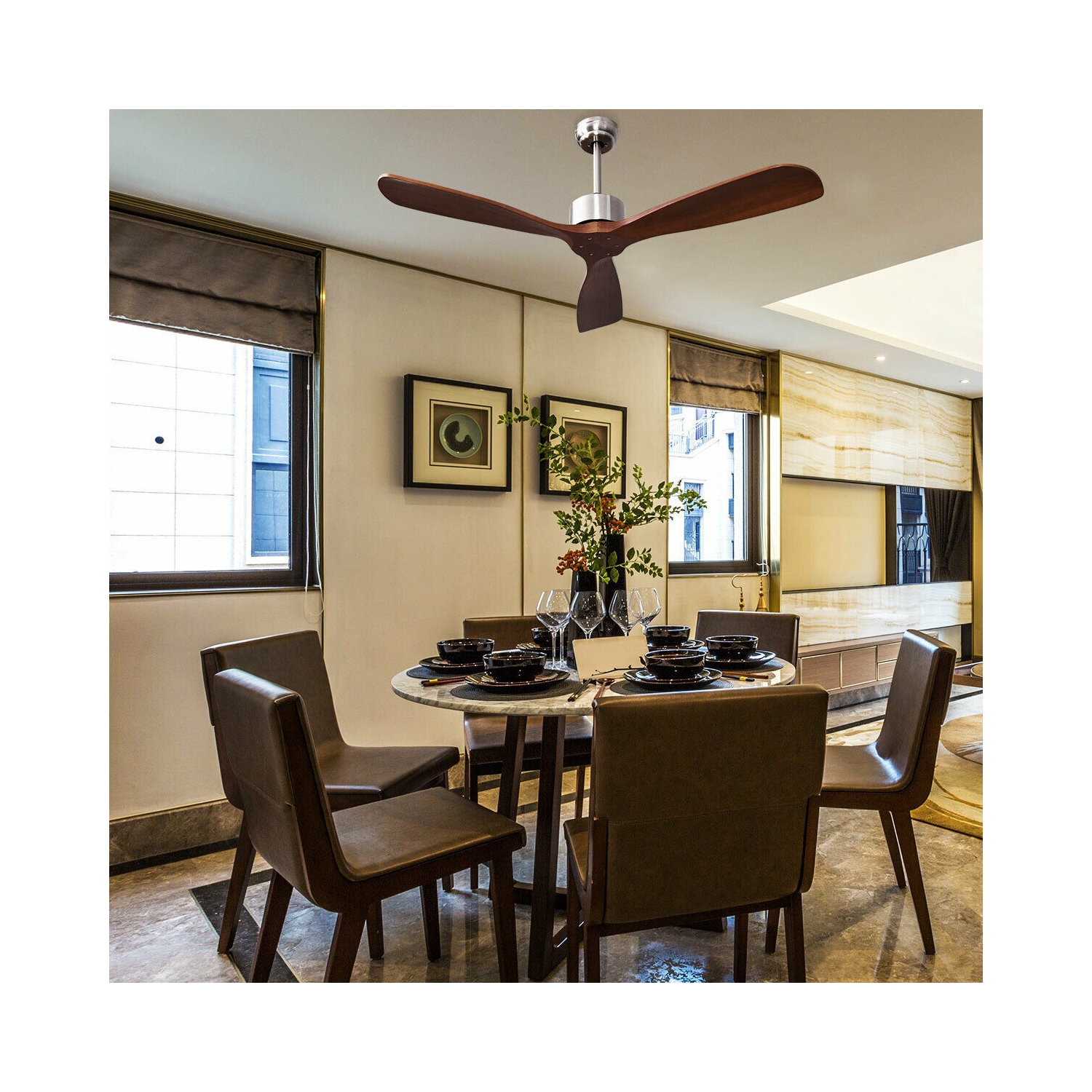 Gymax 52" Modern Ceiling Fan Indoor & Outdoor Brushed Nickel Finish w/Remote Control