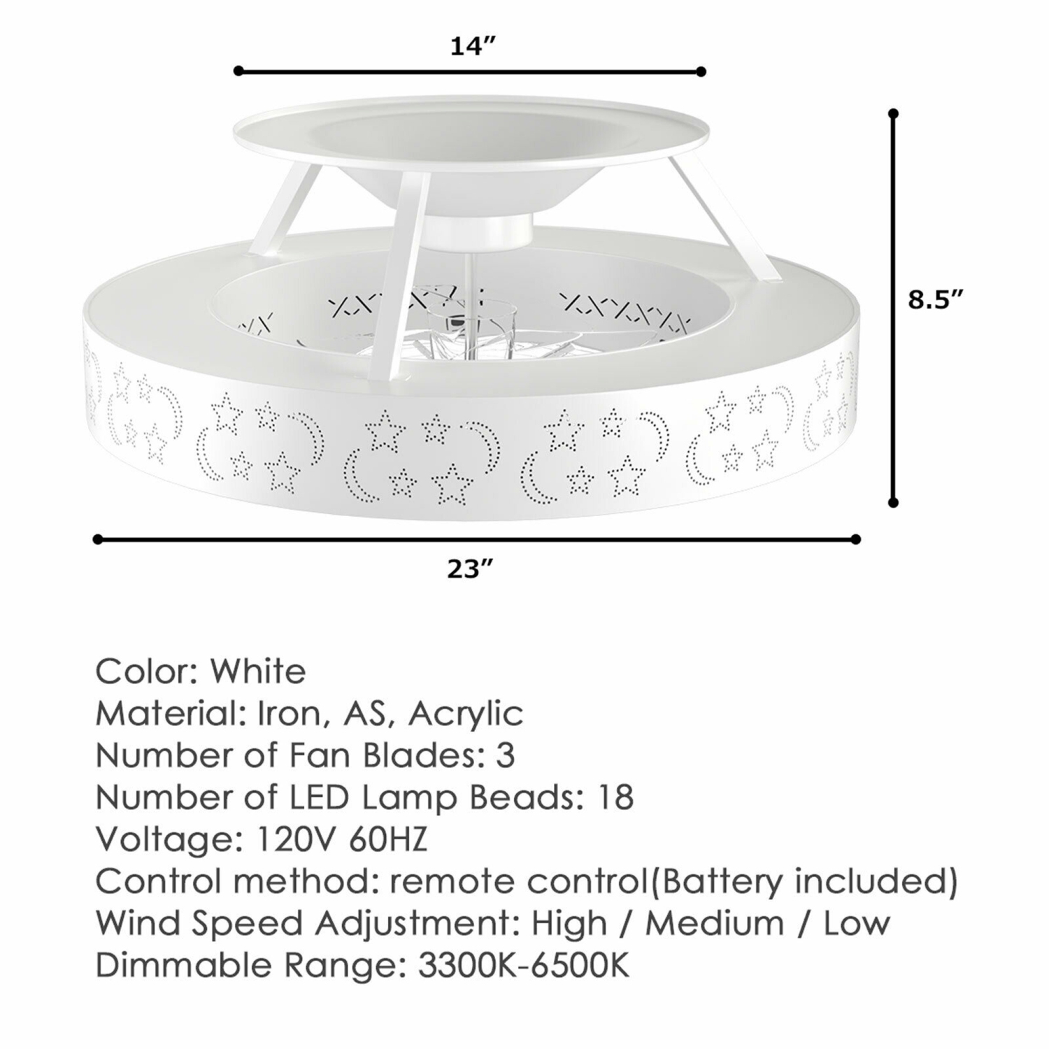 Gymax Indoor 23 inch Flush Mount Starry Sky Ceiling Fan w/ LED Light & Remote Control