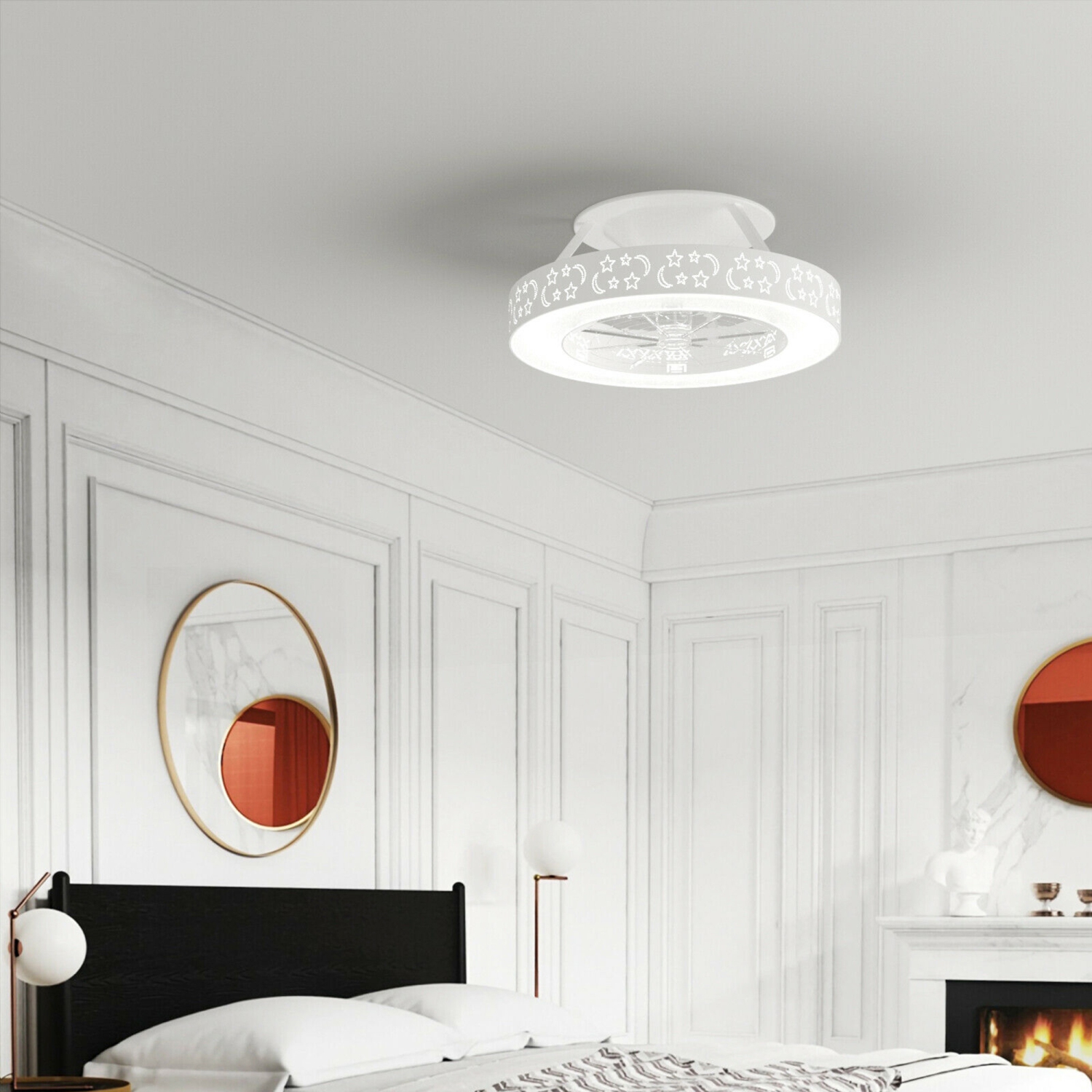 Gymax Indoor 23 inch Flush Mount Starry Sky Ceiling Fan w/ LED Light & Remote Control