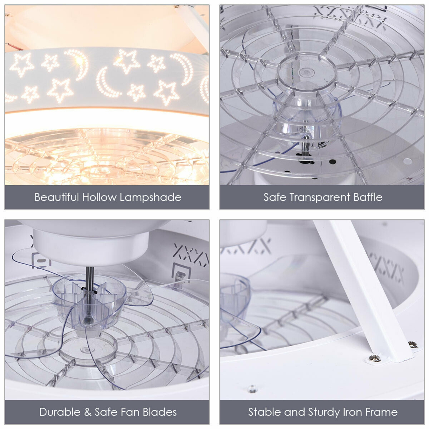 Gymax Indoor 23 inch Flush Mount Starry Sky Ceiling Fan w/ LED Light & Remote Control