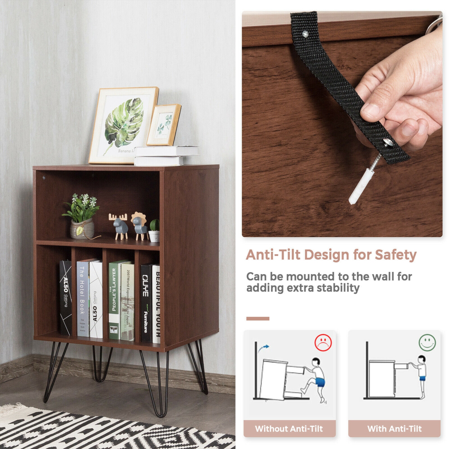 Gymax File Cabinet W/Split Storage Standing Display Bookshelf Bedroom