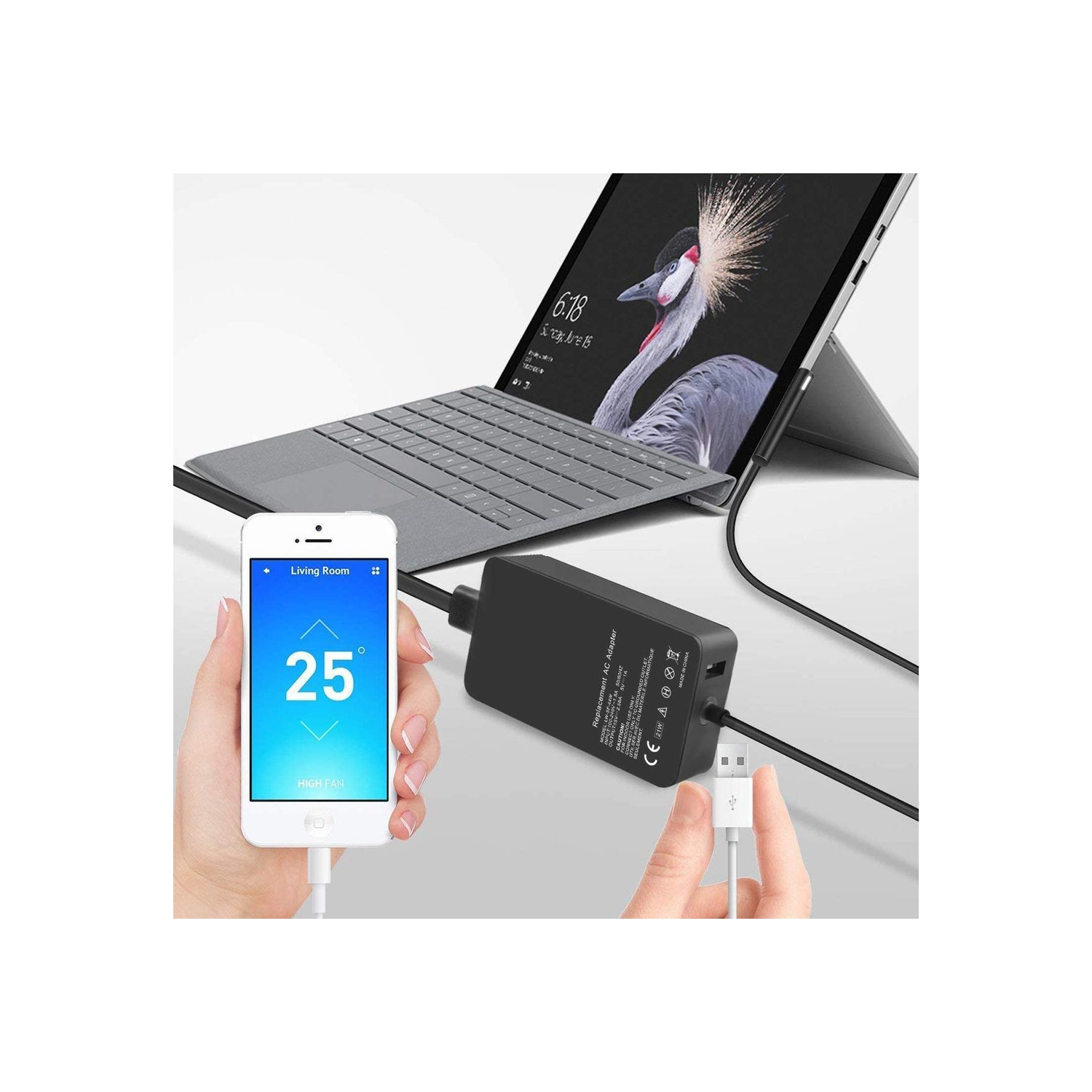 Nouveau chargeur adaptateur secteur d'origine Microsoft Surface Book modèle 1706 15V 4A 65W avec port de chargement USB pour Surface Book, Surface