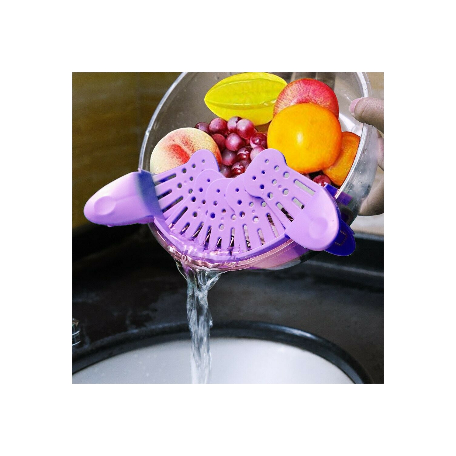 ISTAR Strainer Silicone Clip-on Strainer, Snap on Pots Pans and Bowls Adjustable Strainer Draining Pasta, Ground Beef Grease, Noodles, Fruit