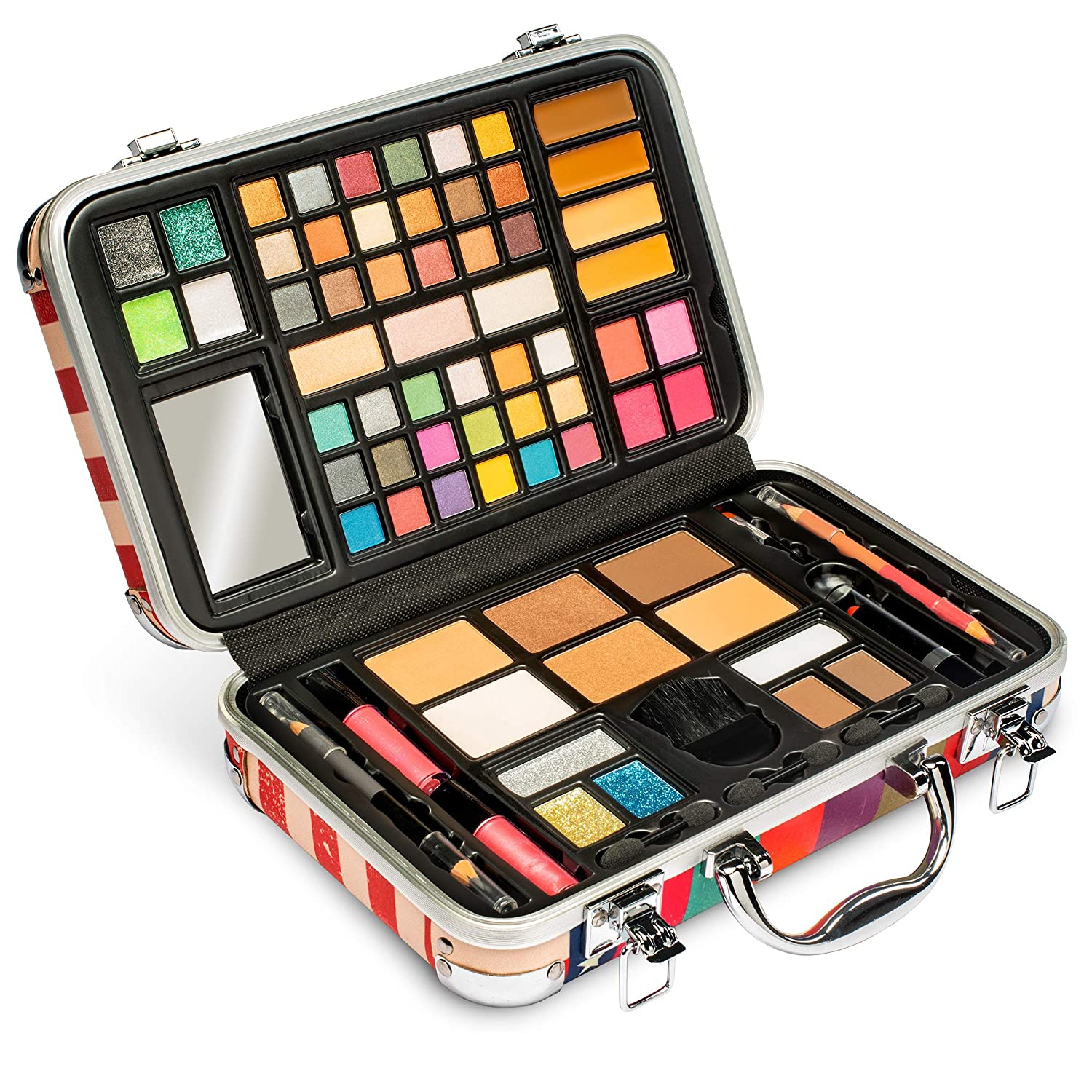 Vokai Makeup Kit Gift Set - New York Travel Case 41 Eye Shadows 4 Blushes 5 Bronzers 7 Body Glitters 1 Lip Liner Pencil 1 Eye Liner Pencil 2 Lip