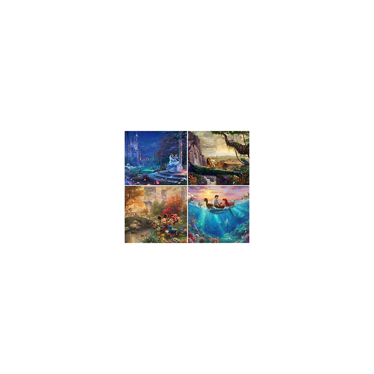 Ceaco Thomas Kinkade The Disney Dreams Collection 4 in 1 500 pc Puzzles [Cinderella , Lion King , Mickey & Minnie ,The Little Mermaid]