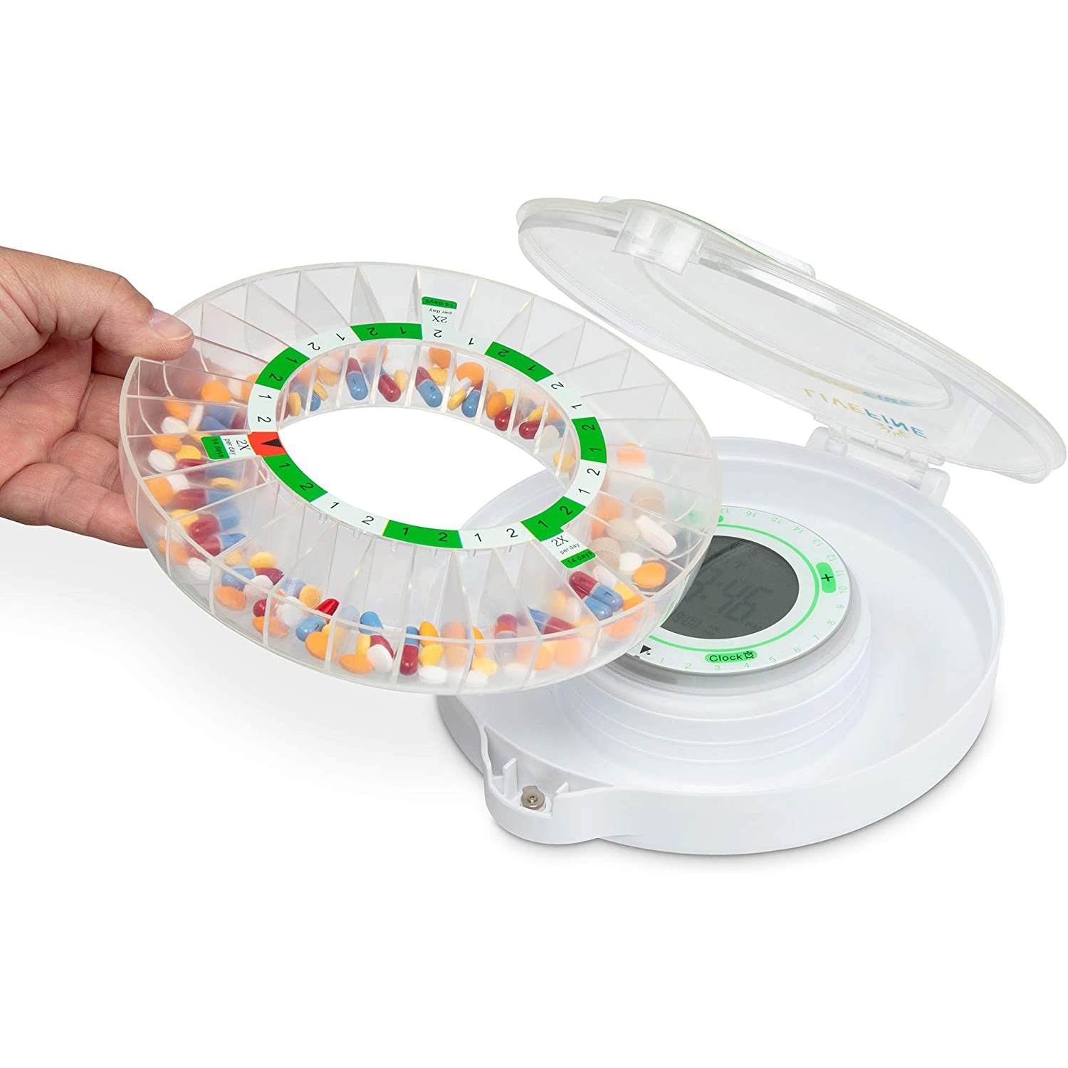 LiveFine 28-Day Automatic Pill Dispenser with Upgraded LCD Display, Key Lock, Sound & Light for Prescriptions, Medication, Vitamins, Supplements &