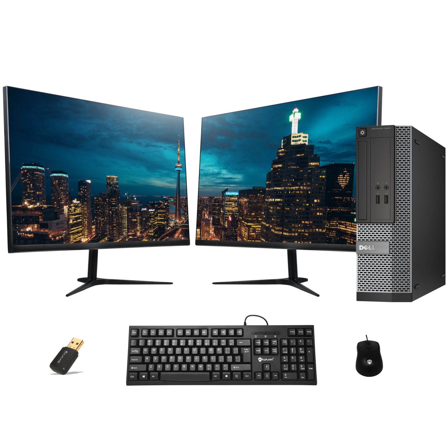 Refurbished - Dell Optiplex 3020 SFF Desktop PC Dual(2) 27" Monitor Intel Core i5 4570@3.2GHz 16GB DDR3 RAM 512GB SSD Windows 10 Home USB Keyboard