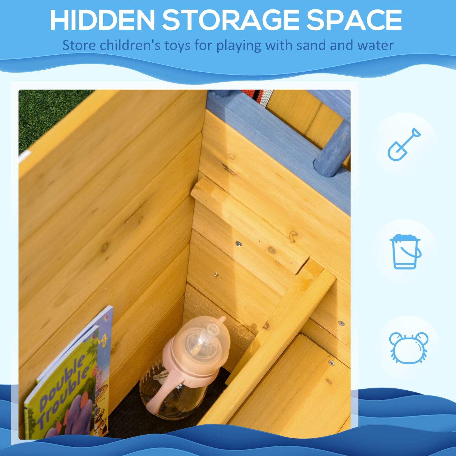 Bac à sable en bois Pirate Ship Sandboat Outdoor Backyard pour enfants SandPit avec banquette espace de rangement et drapeau pour 3-6 ans