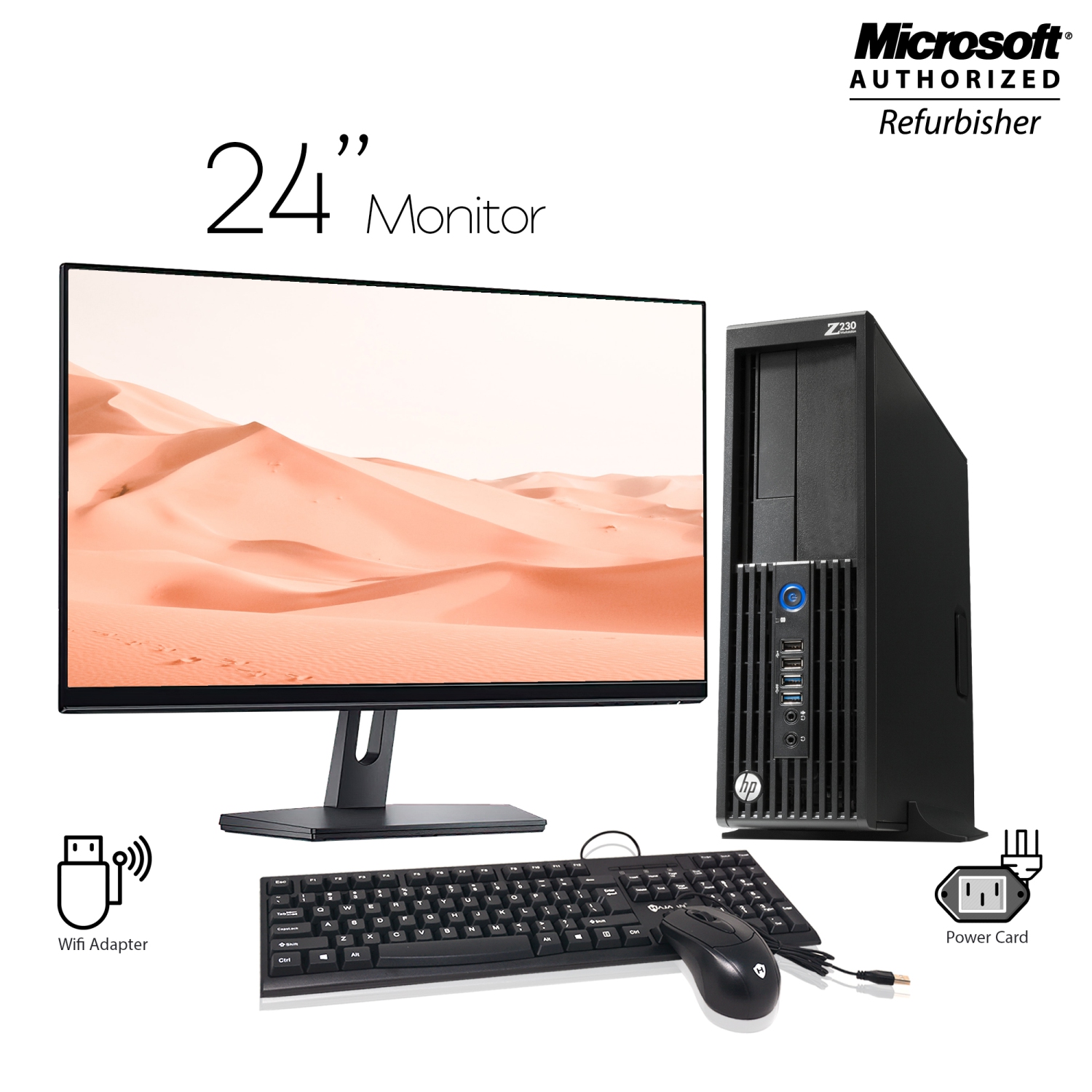 HP Workstation Z230 SFF Ordinateur de Bureau 24 inch Monitor Intel i5 4570 8GB RAM 256GB SSD Windows 10 Home WiFi HDMI Remis à neuf