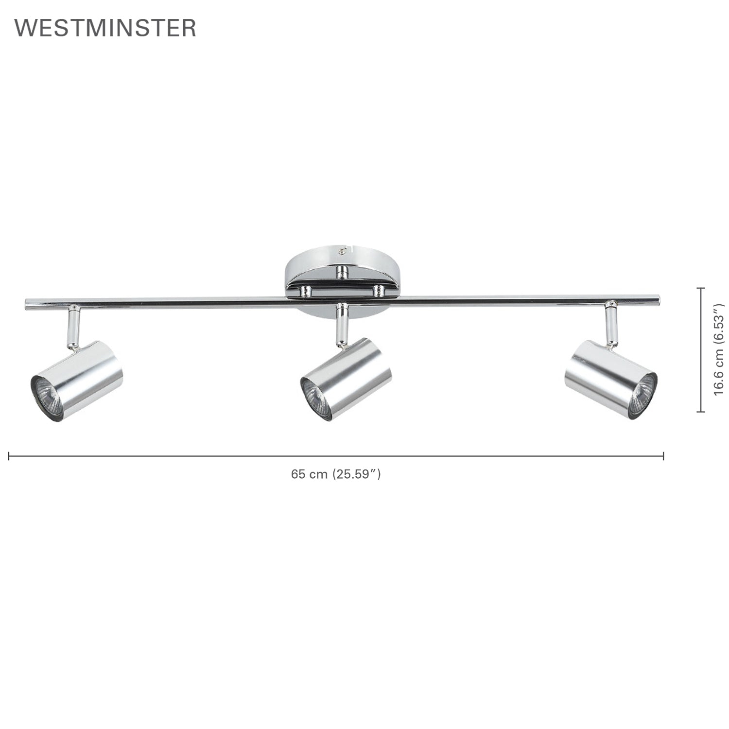 Xtricity - 3 Heads Ceiling Light, 25.59 '' Width, From The Westminster Collection, Chrome
