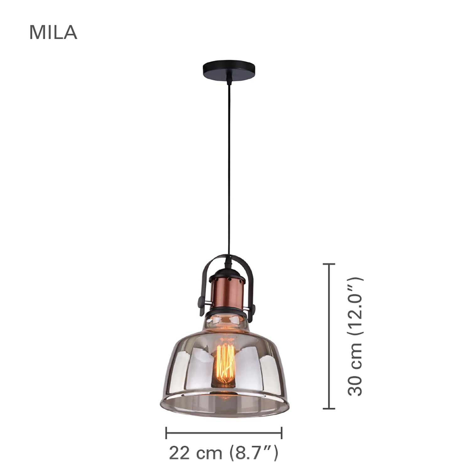 Xtricity - Pendant Light, 8.7 '' Width, From the Mila Collection, Gray