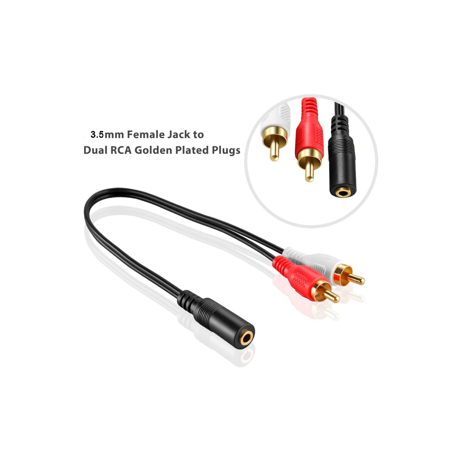 HYFAI 3.5mm Female to Stereo 2RCA Male Bi-Directional AUX Auxiliary Male Headphone Jack Plug Y Splitter to Left/Right Adapter